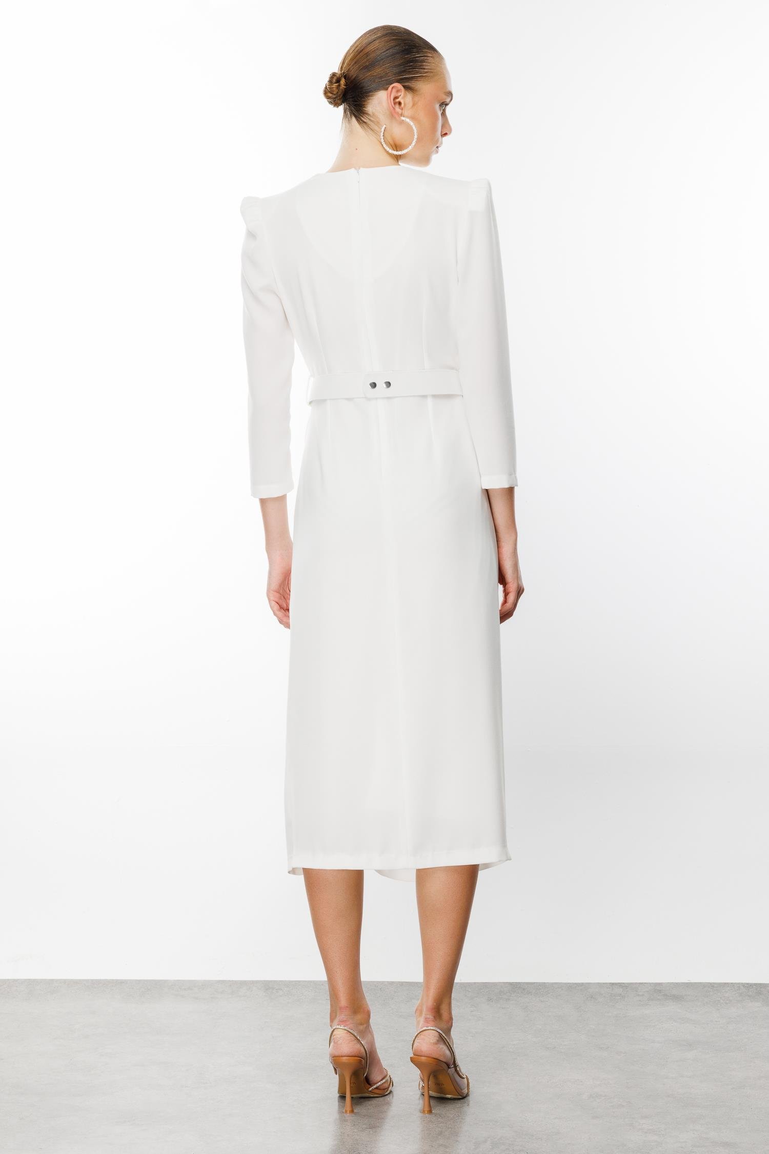 Modailgi  Saçak Taşlı Kruvaze Elbise Ekru