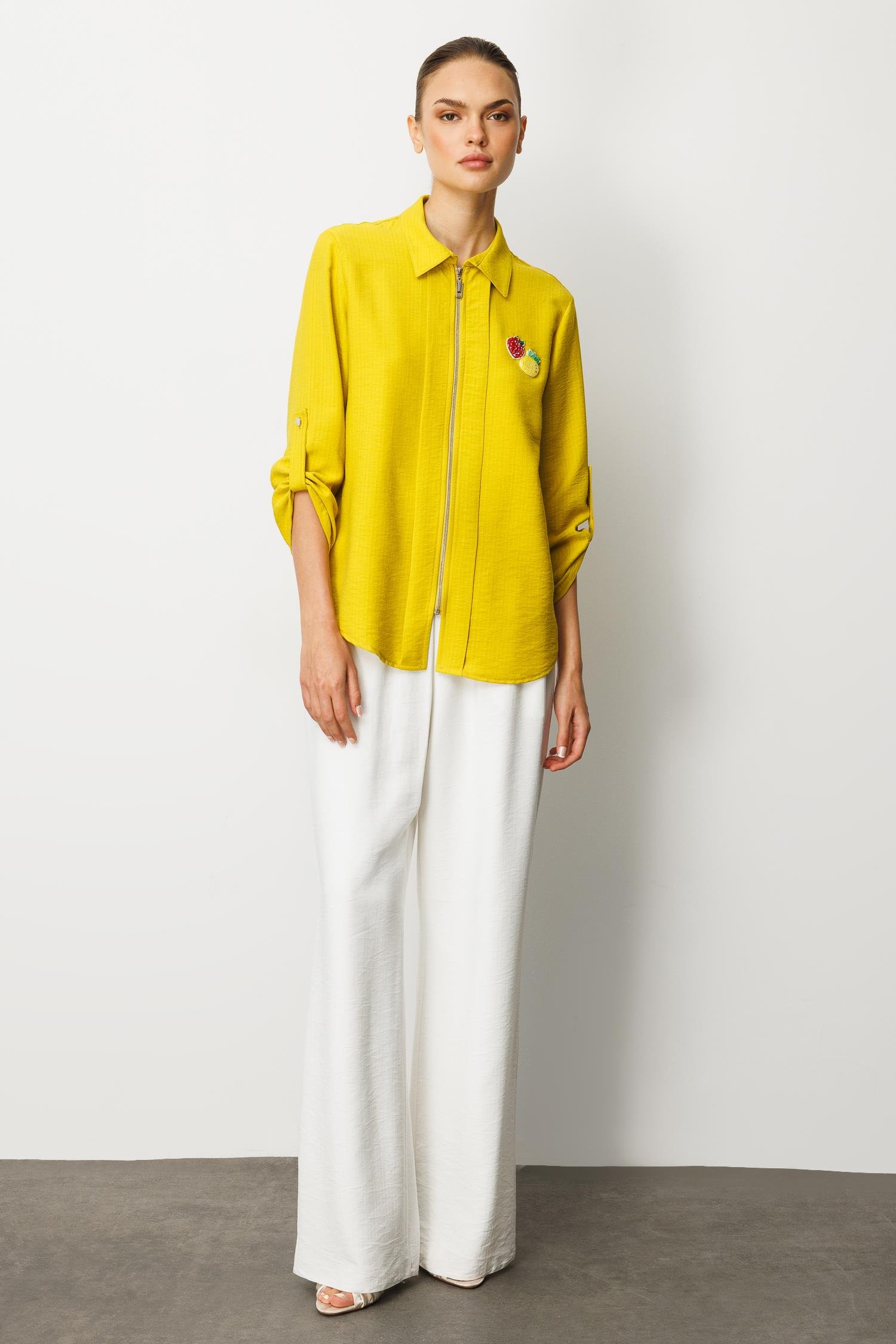 Modailgi  Safari Kol Önü Fermuar Kapamalı Aksesuar Detaylı Rahat Kesim Gömlek Asit