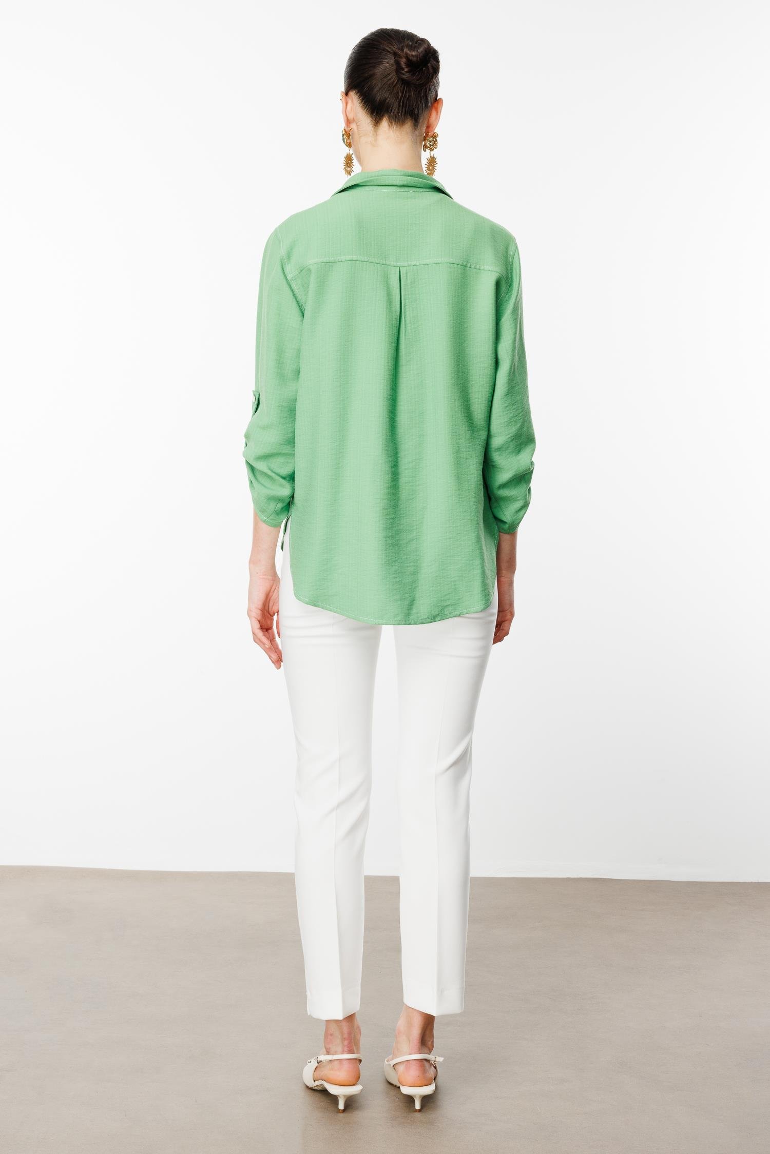 Modailgi  Safari Kol Önü Fermuar Kapamalı Aksesuar Detaylı Rahat Kesim Gömlek Yeşil