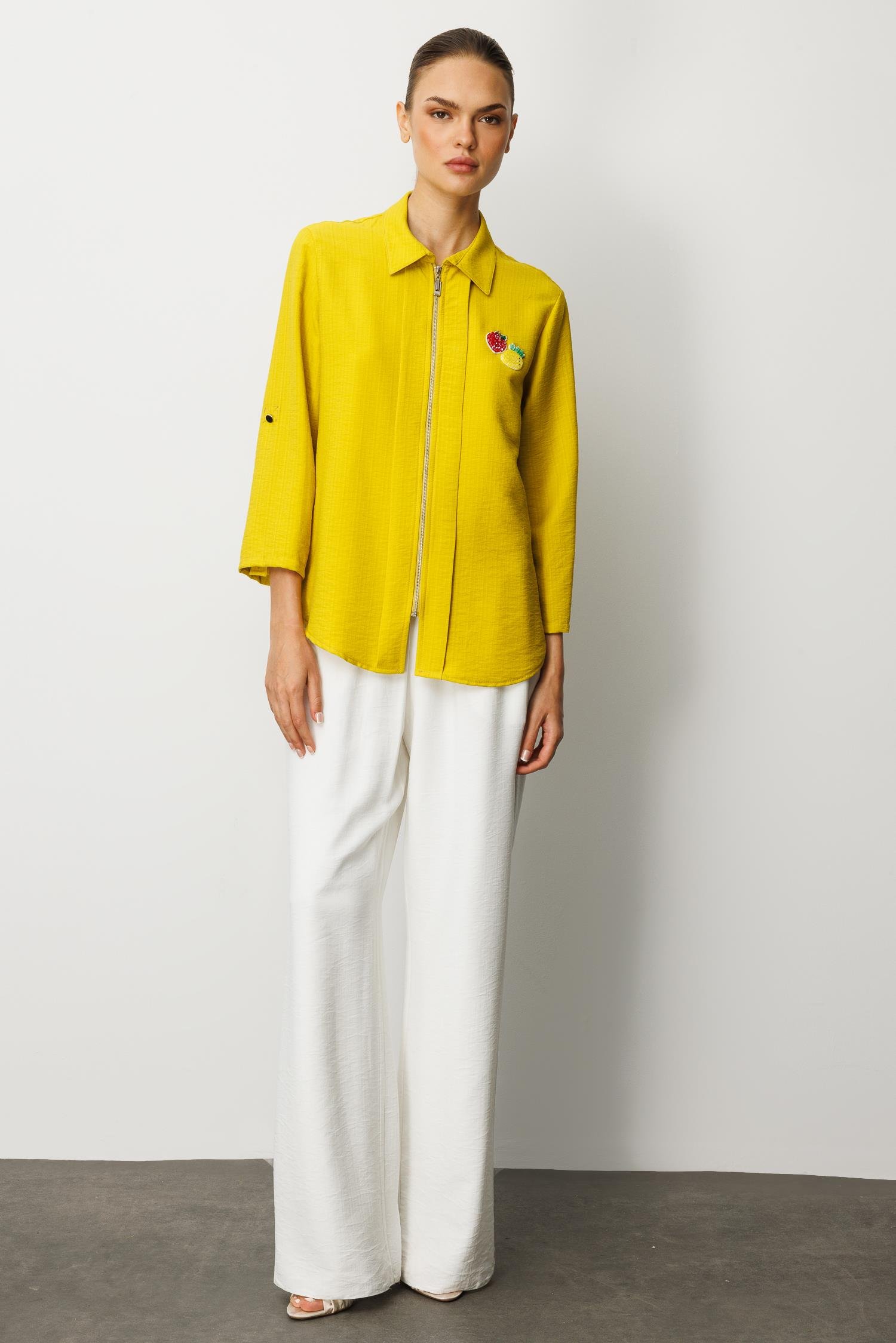 Modailgi  Safari Kol Önü Fermuar Kapamalı Aksesuar Detaylı Rahat Kesim Gömlek Asit