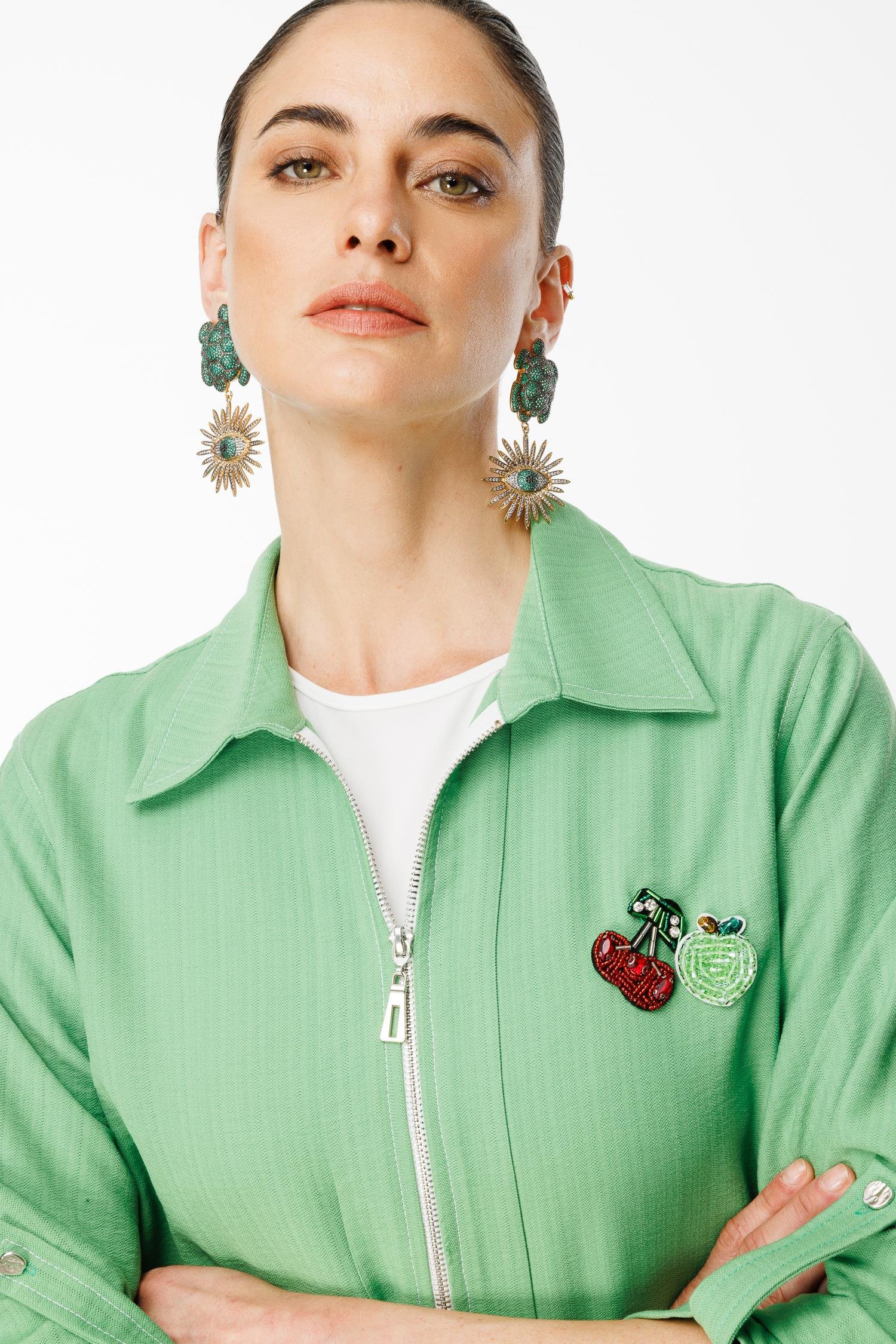 Modailgi  Safari Kol Önü Fermuar Kapamalı Aksesuar Detaylı Rahat Kesim Gömlek Yeşil