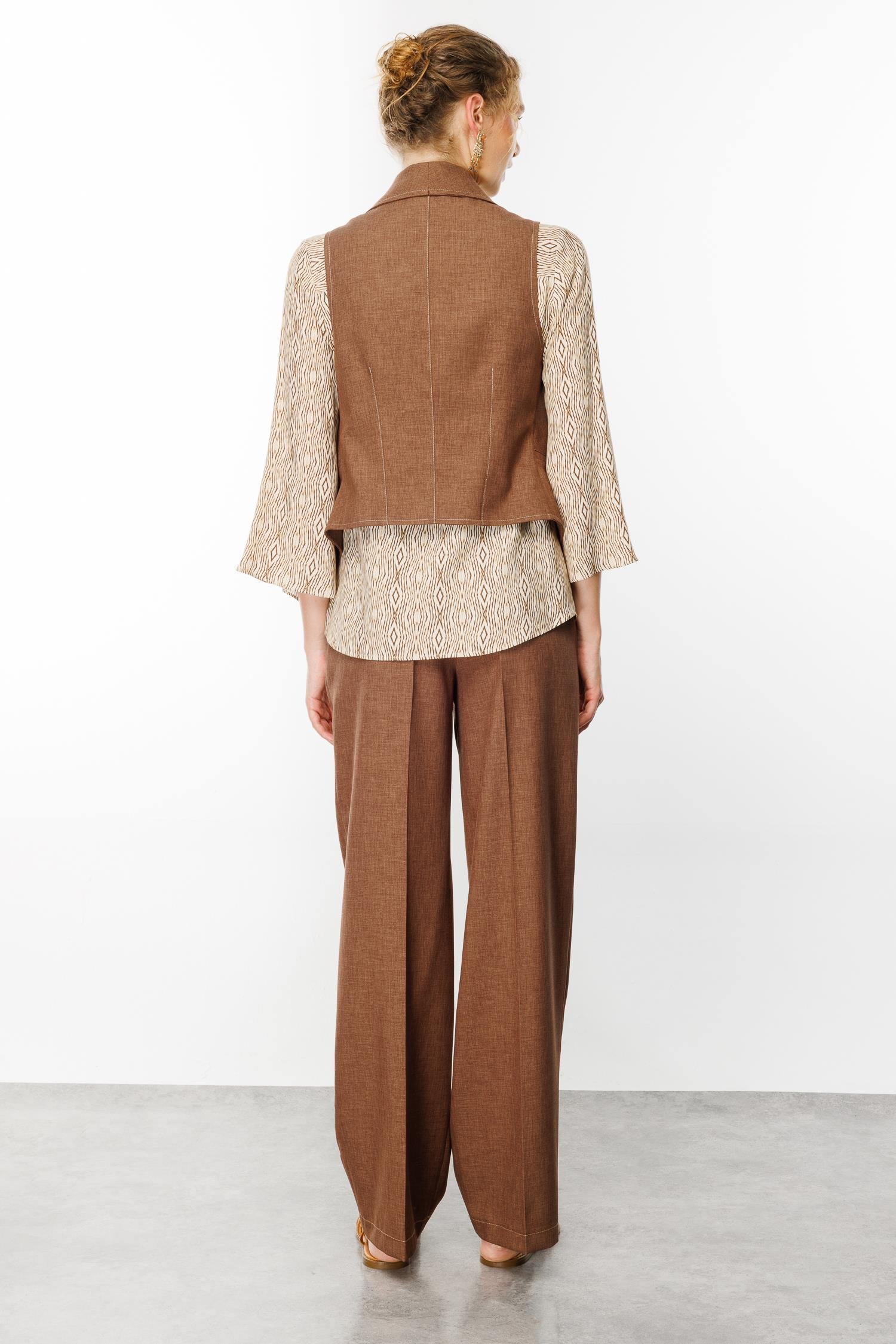 Modailgi  Şal Yaka Detaylı Formlu Kısa Yelek Kahve