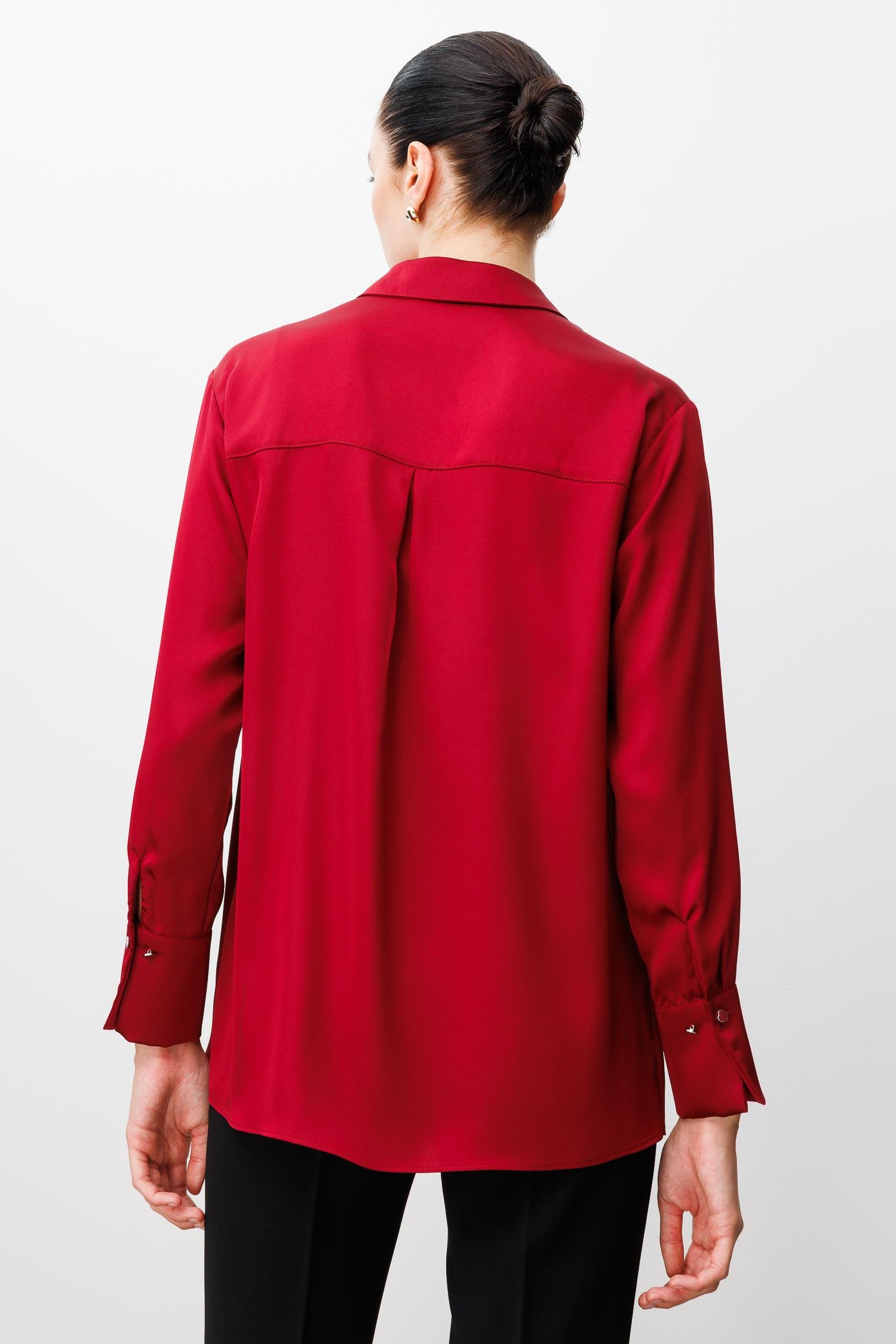 Modailgi  Salaş Kalıp Saten Gömlek Bordo