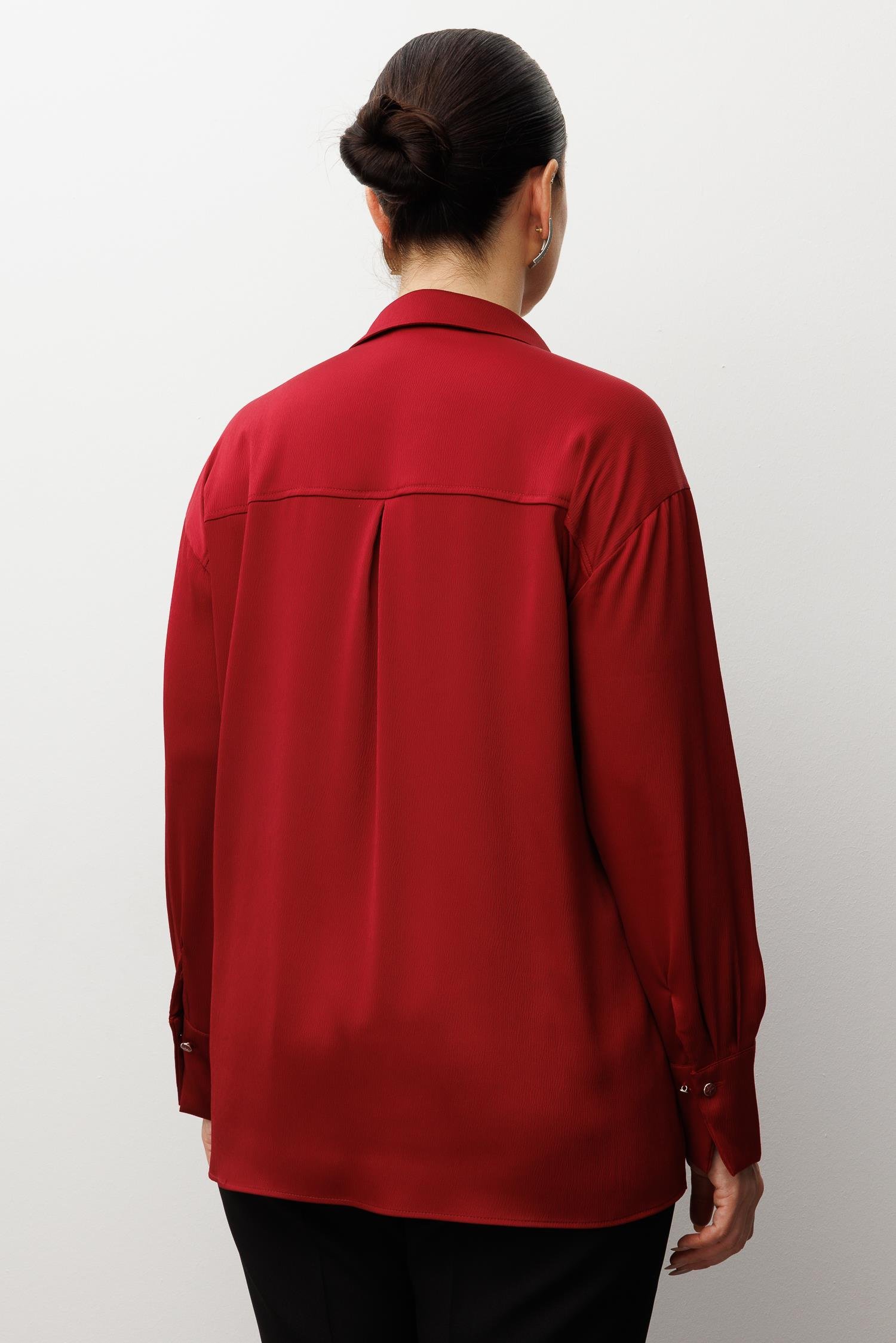 Modailgi  Salaş Kalıp Saten Gömlek Bordo