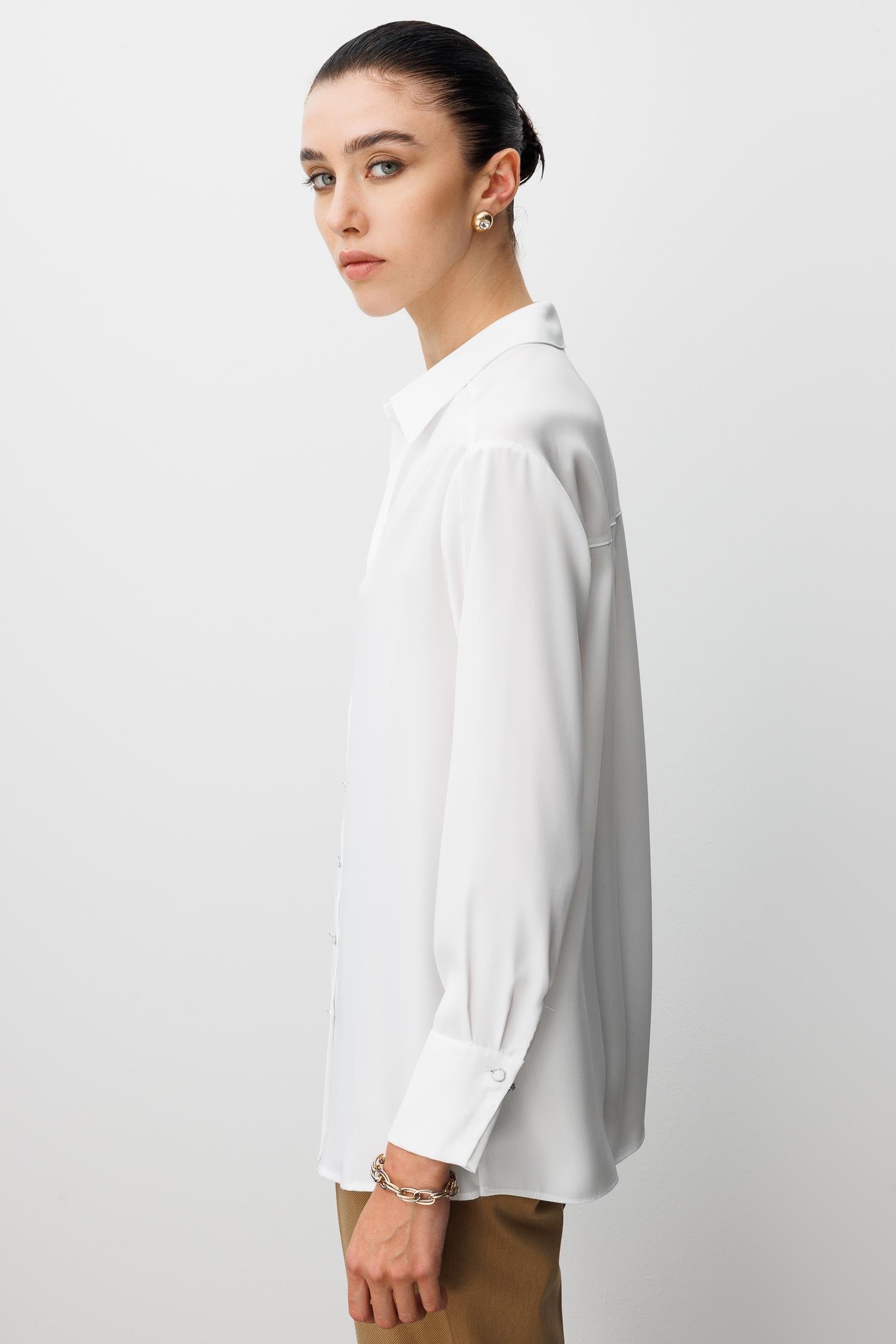 Modailgi  Salaş Kalıp Saten Gömlek Ekru