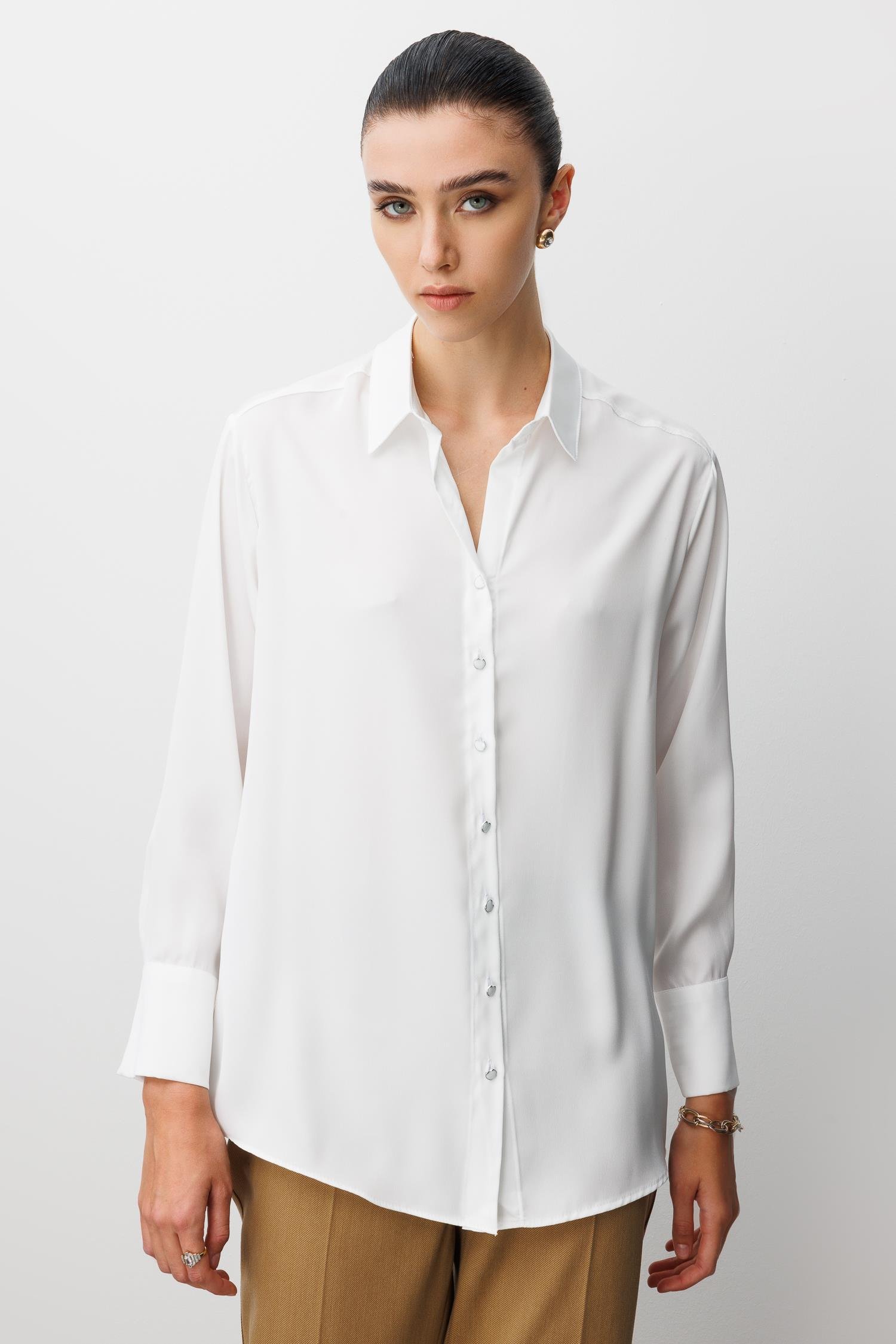 Modailgi  Salaş Kalıp Saten Gömlek Ekru