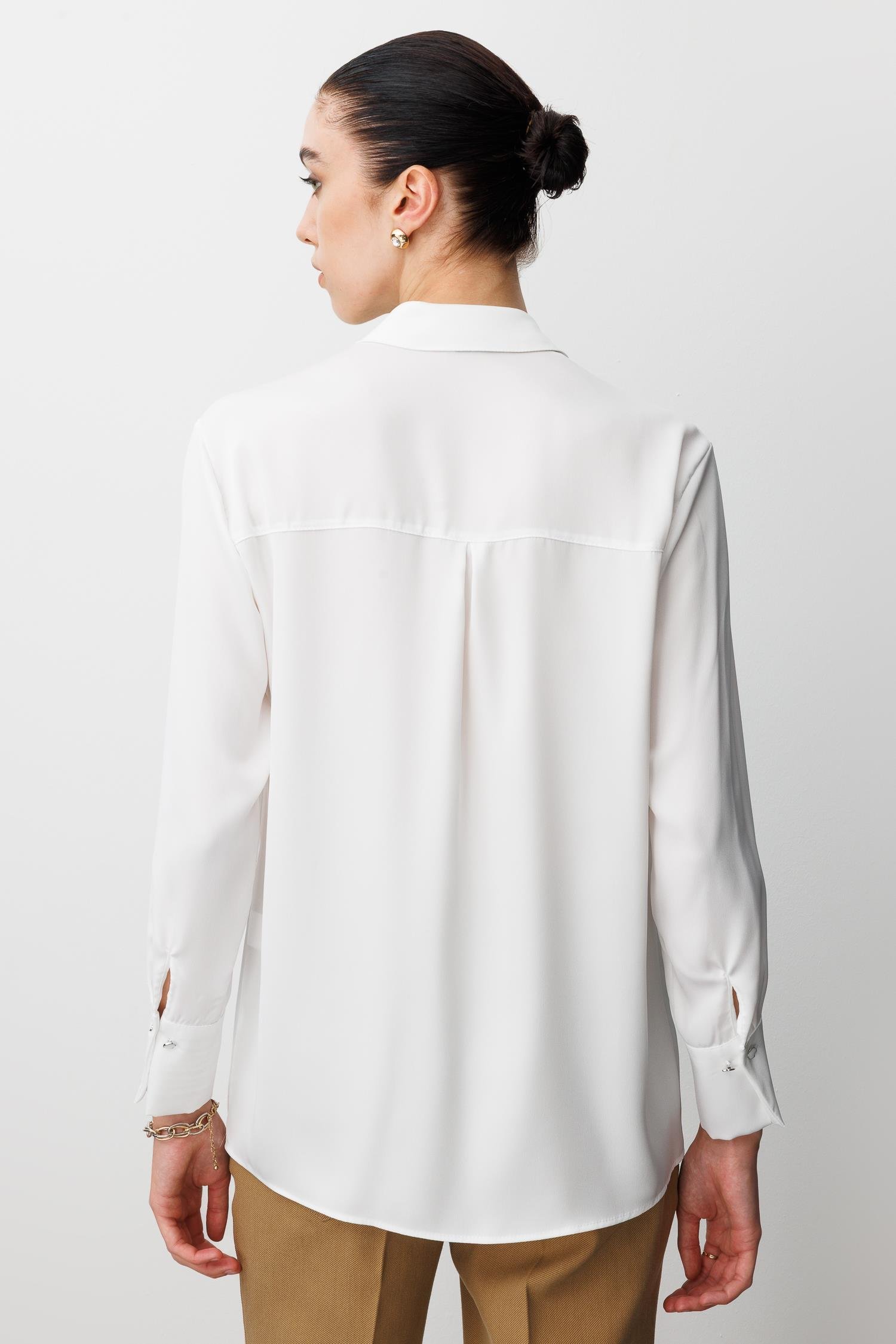 Modailgi  Salaş Kalıp Saten Gömlek Ekru
