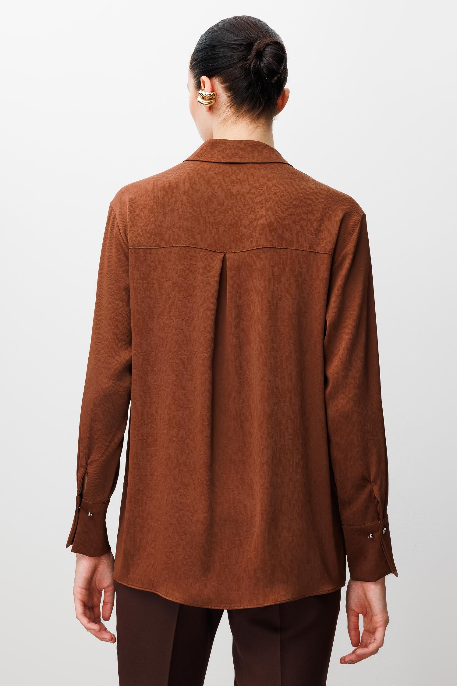 Modailgi  Salaş Kalıp Saten Gömlek Kahve