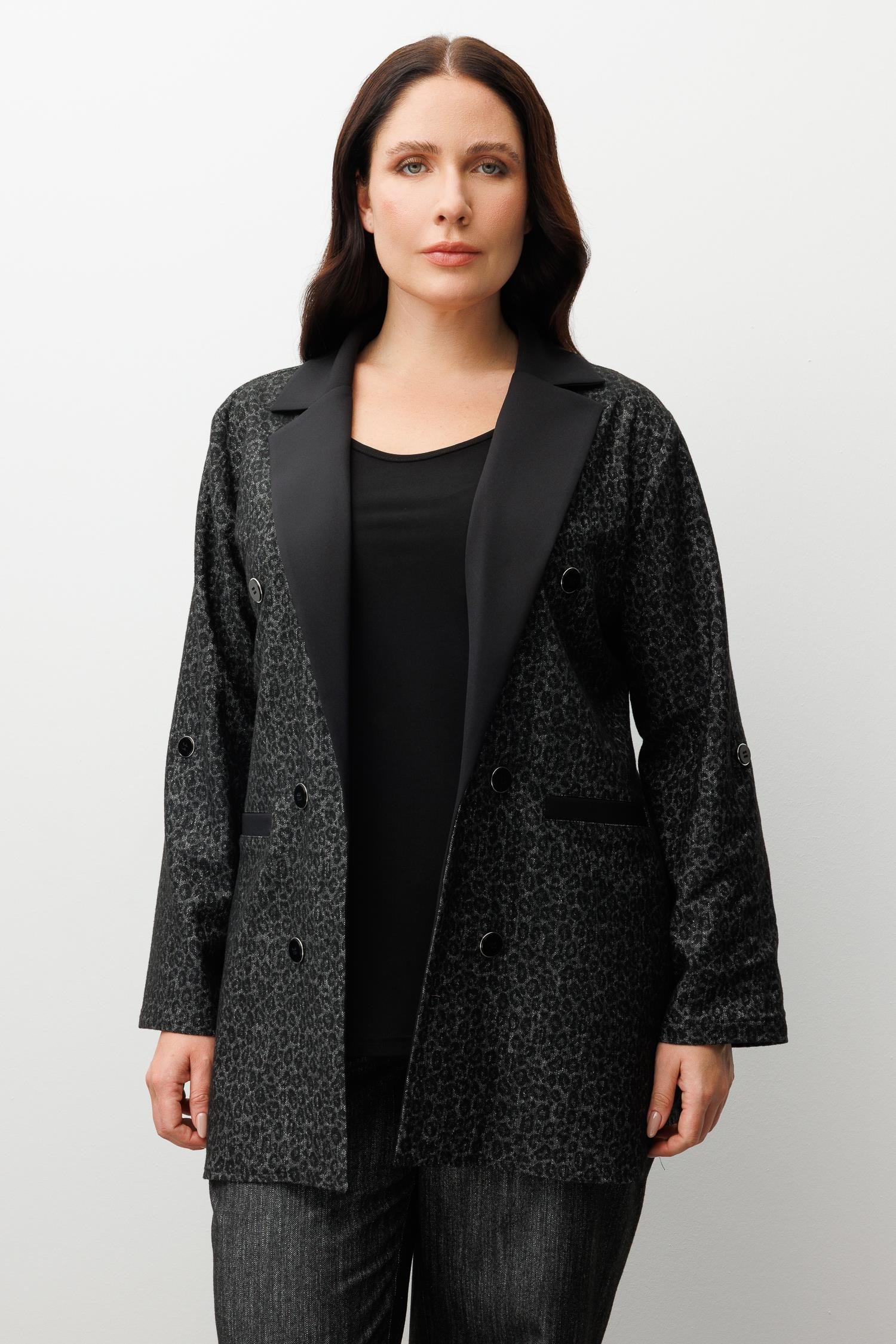 Modailgi  Salaş Takma Kol Leopar Ceket - 30086 Siyah