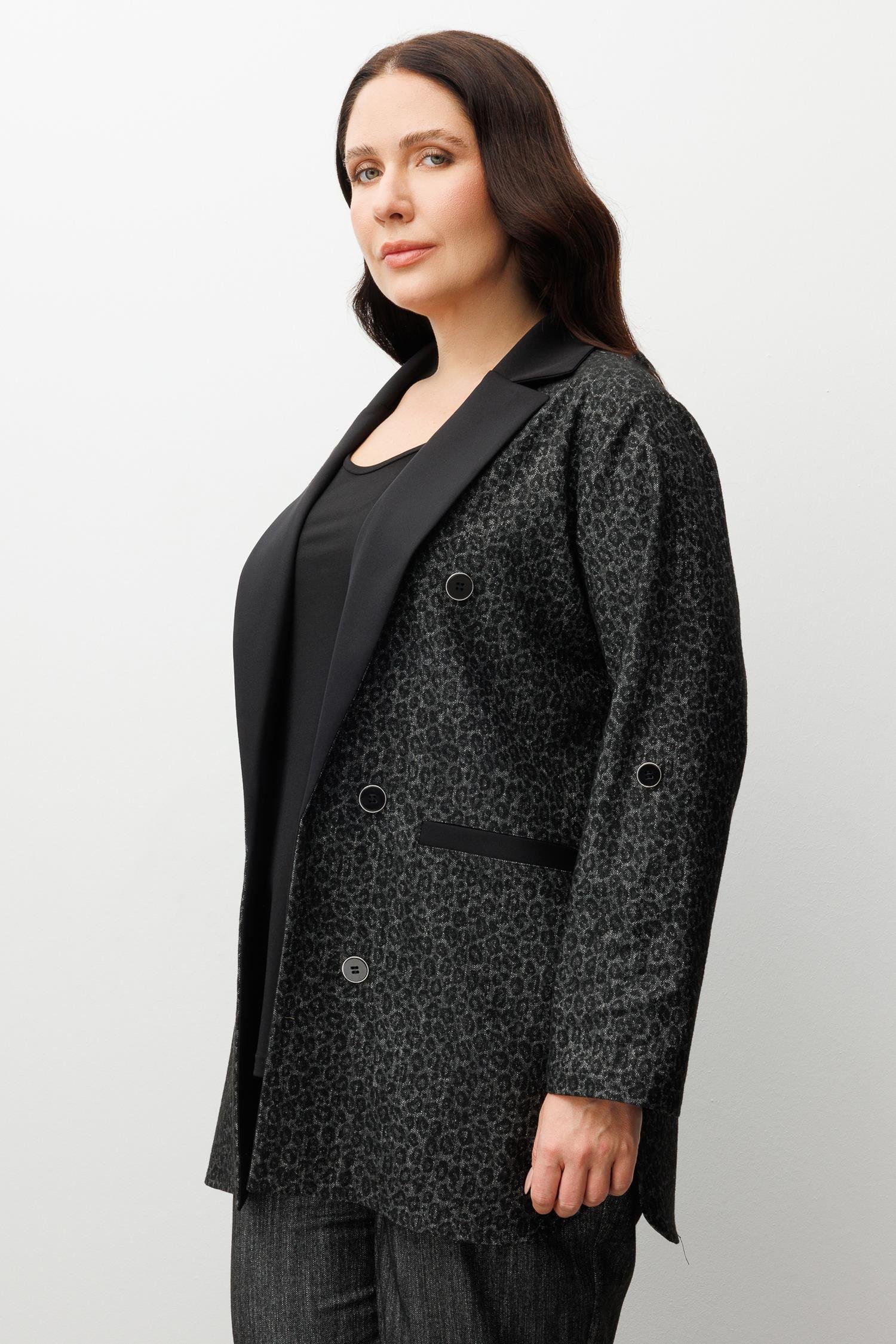 Modailgi  Salaş Takma Kol Leopar Ceket - 30086 Siyah