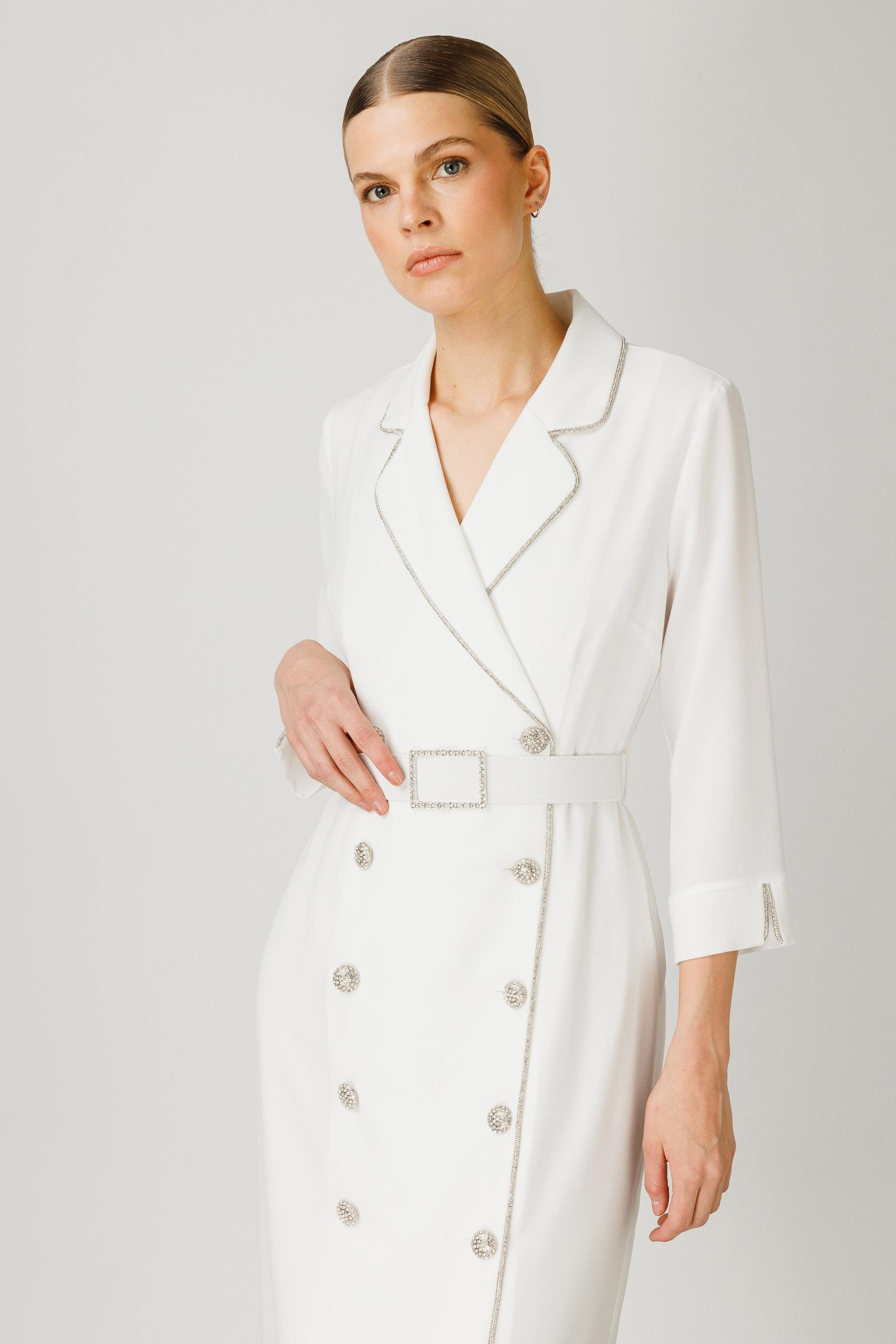 Modailgi  Şerit Taş Detaylı Kruvaze Elbise Ekru