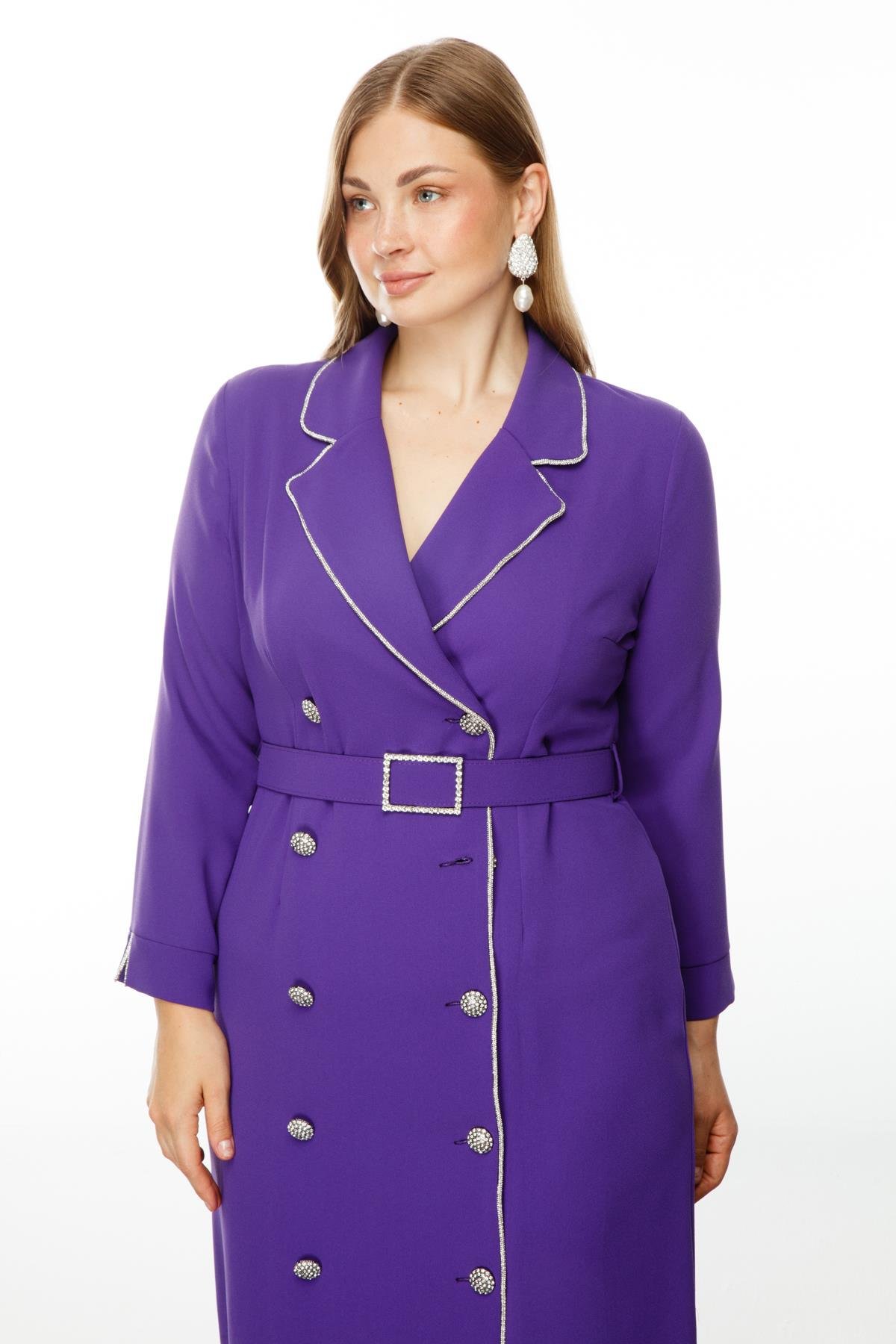 Modailgi  Şerit Taş Detaylı Kruvaze Elbise Mor