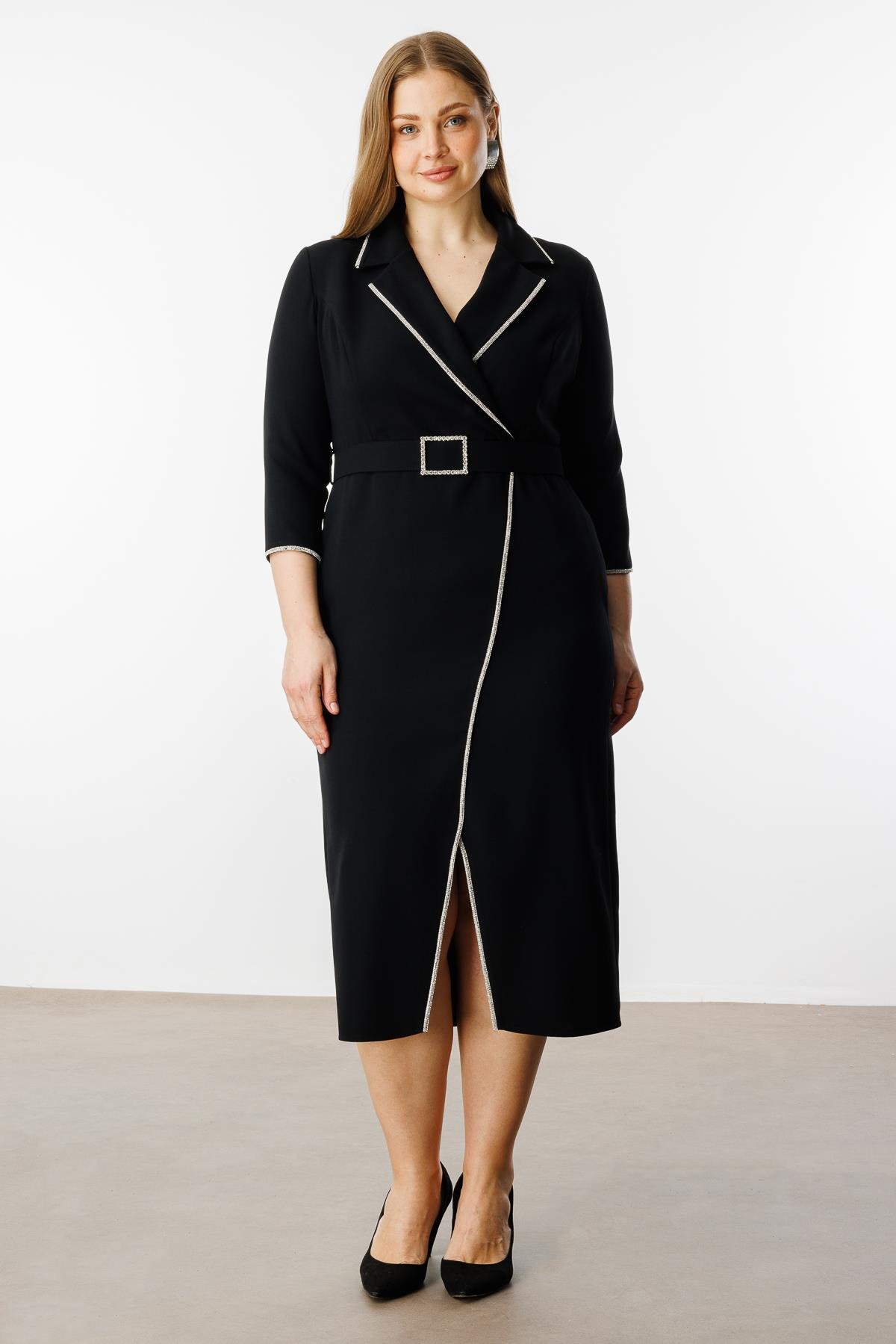 Modailgi  Şerit Taş Detaylı Kruvaze Elbise Siyah