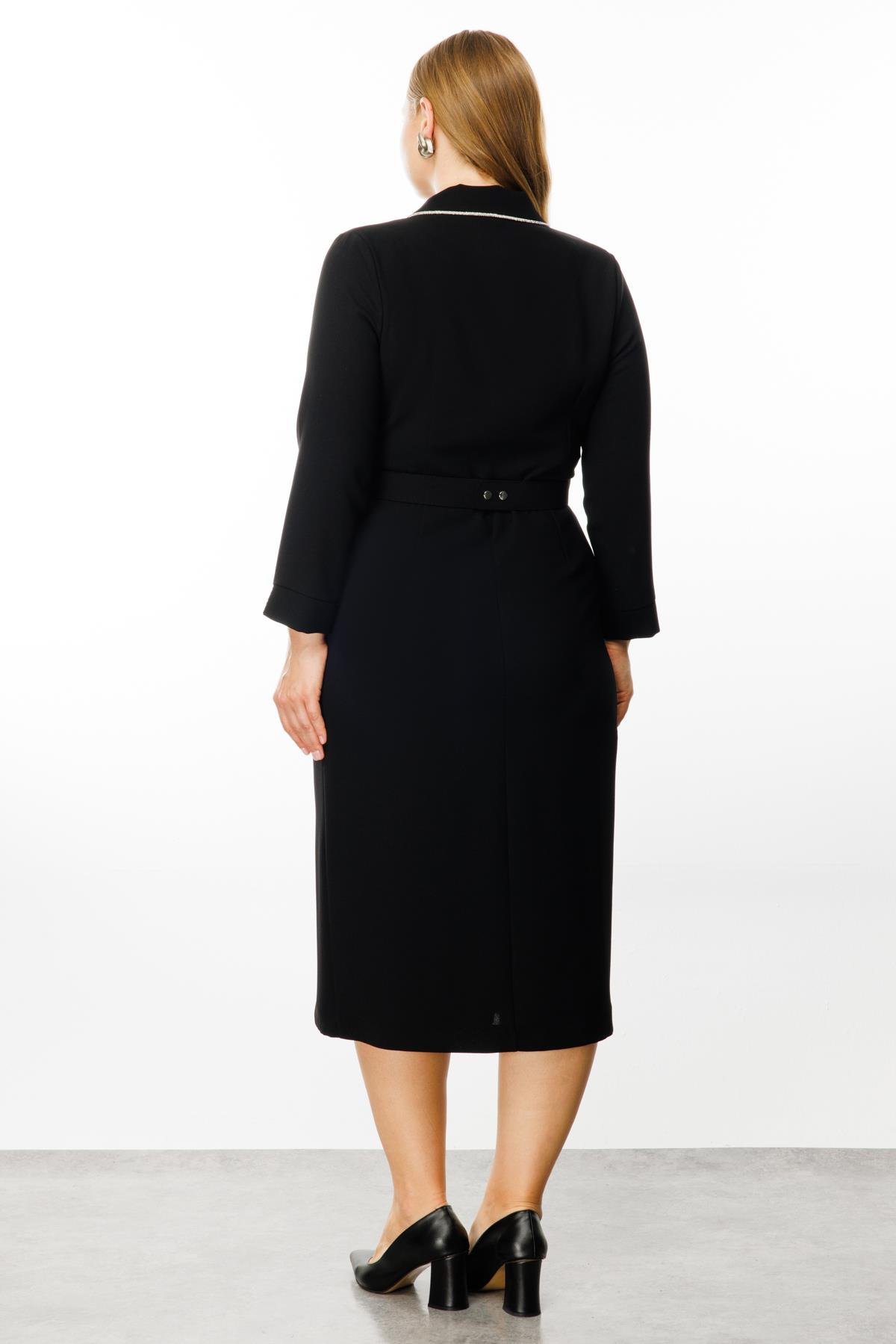 Modailgi  Şerit Taş Detaylı Kruvaze Elbise Siyah