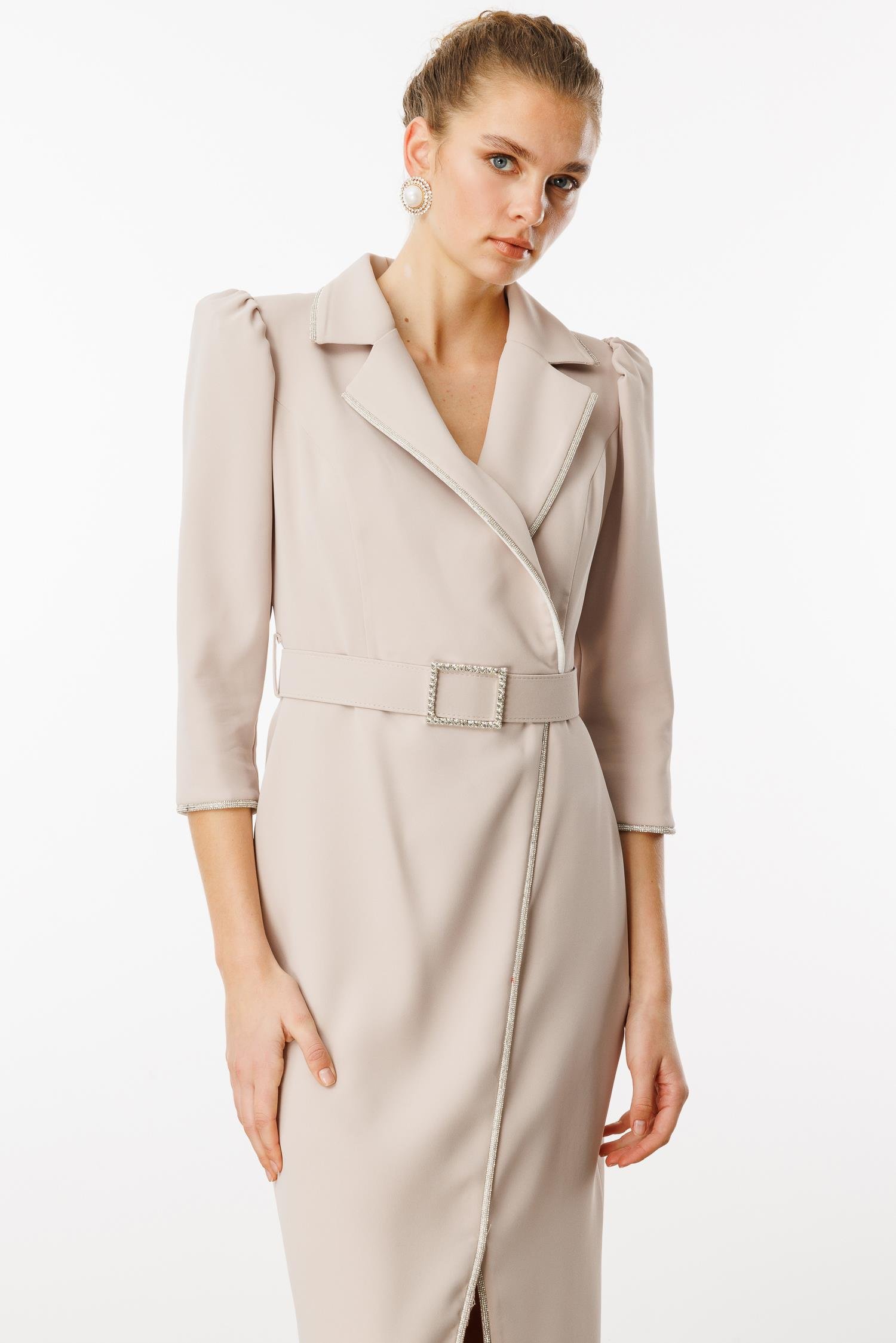 Modailgi  Şerit Taş Detaylı Kruvaze Elbise Taş