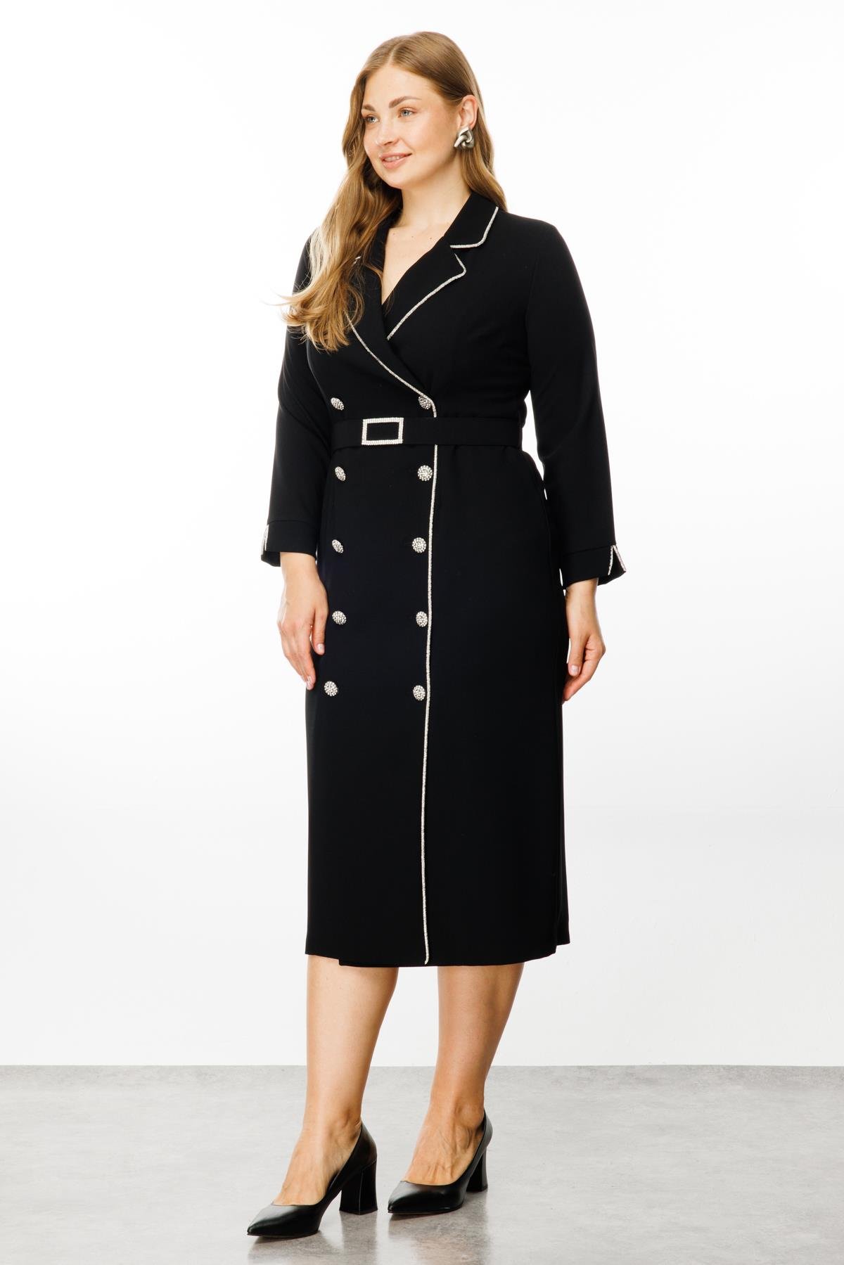 Modailgi  Şerit Taş Detaylı Kruvaze Elbise Siyah