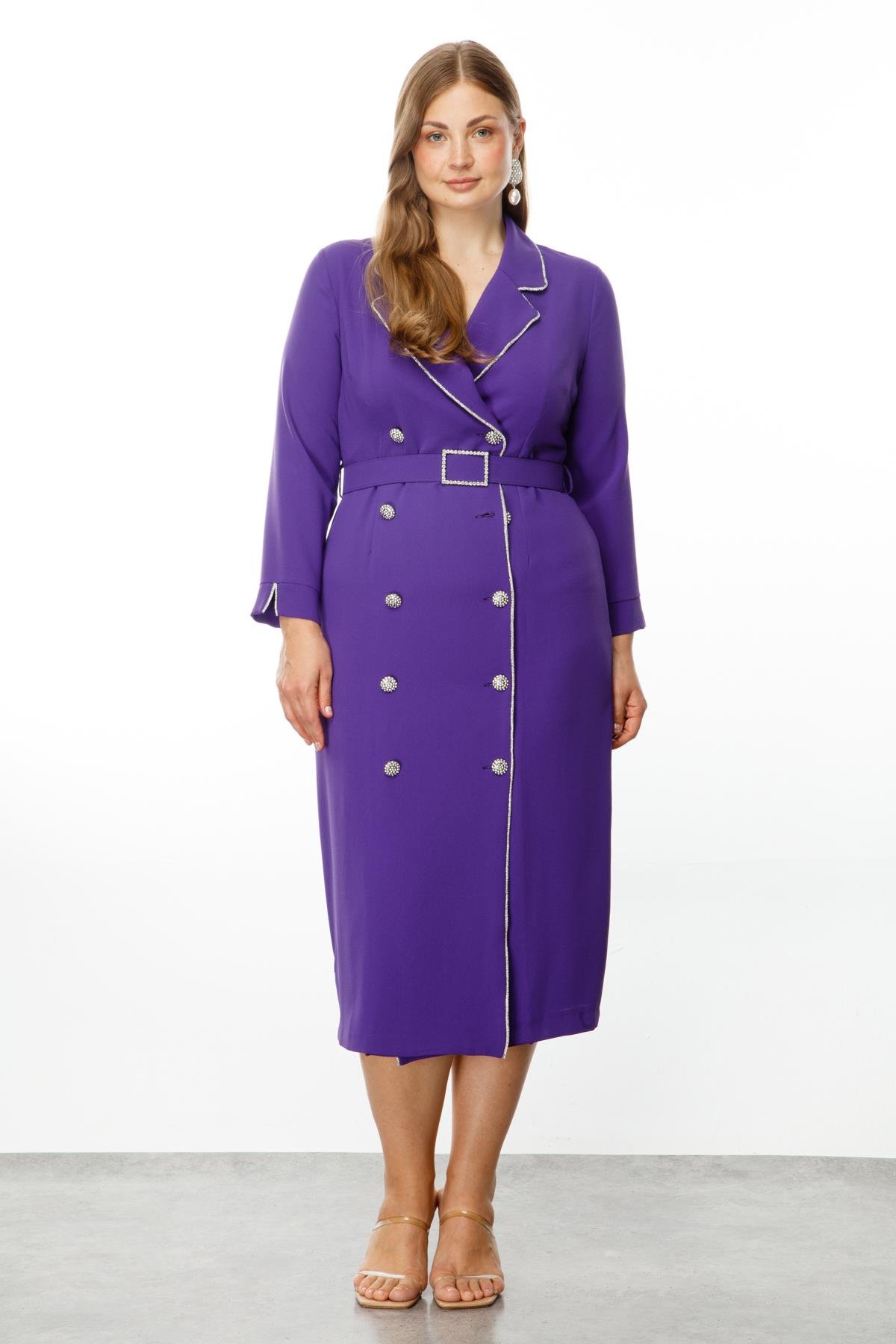 Modailgi  Şerit Taş Detaylı Kruvaze Elbise Mor