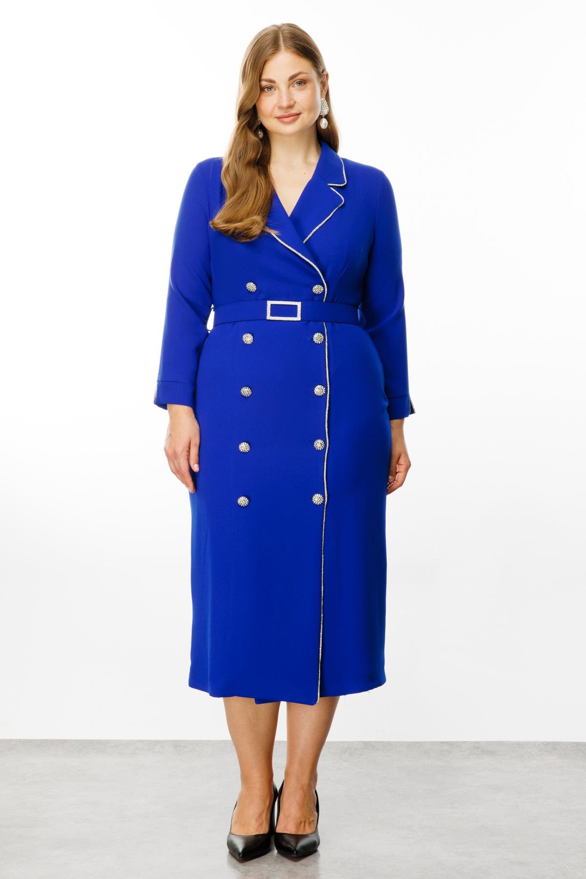 Modailgi  Şerit Taş Detaylı Kruvaze Elbise Saks