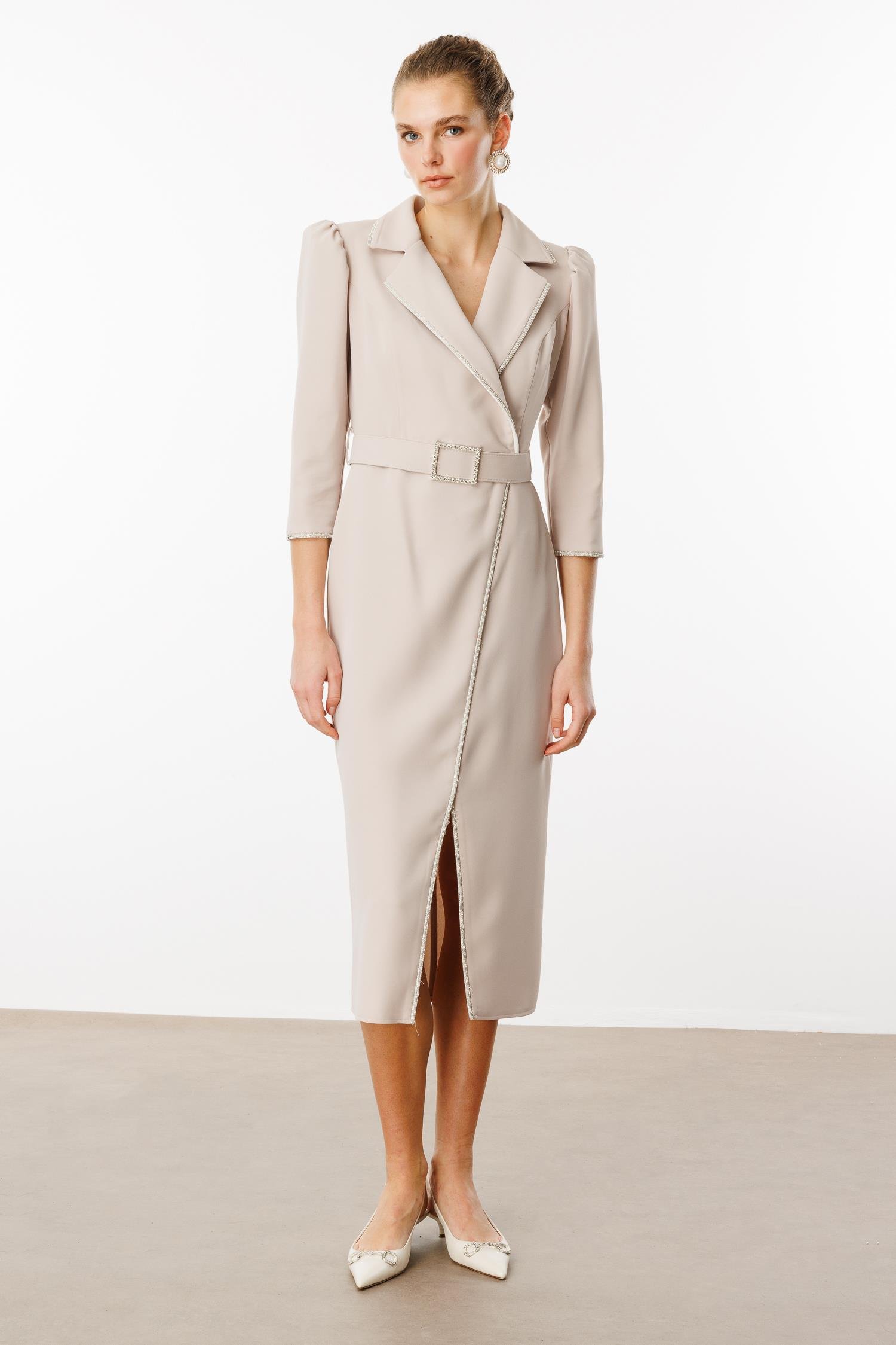 Modailgi  Şerit Taş Detaylı Kruvaze Elbise Taş