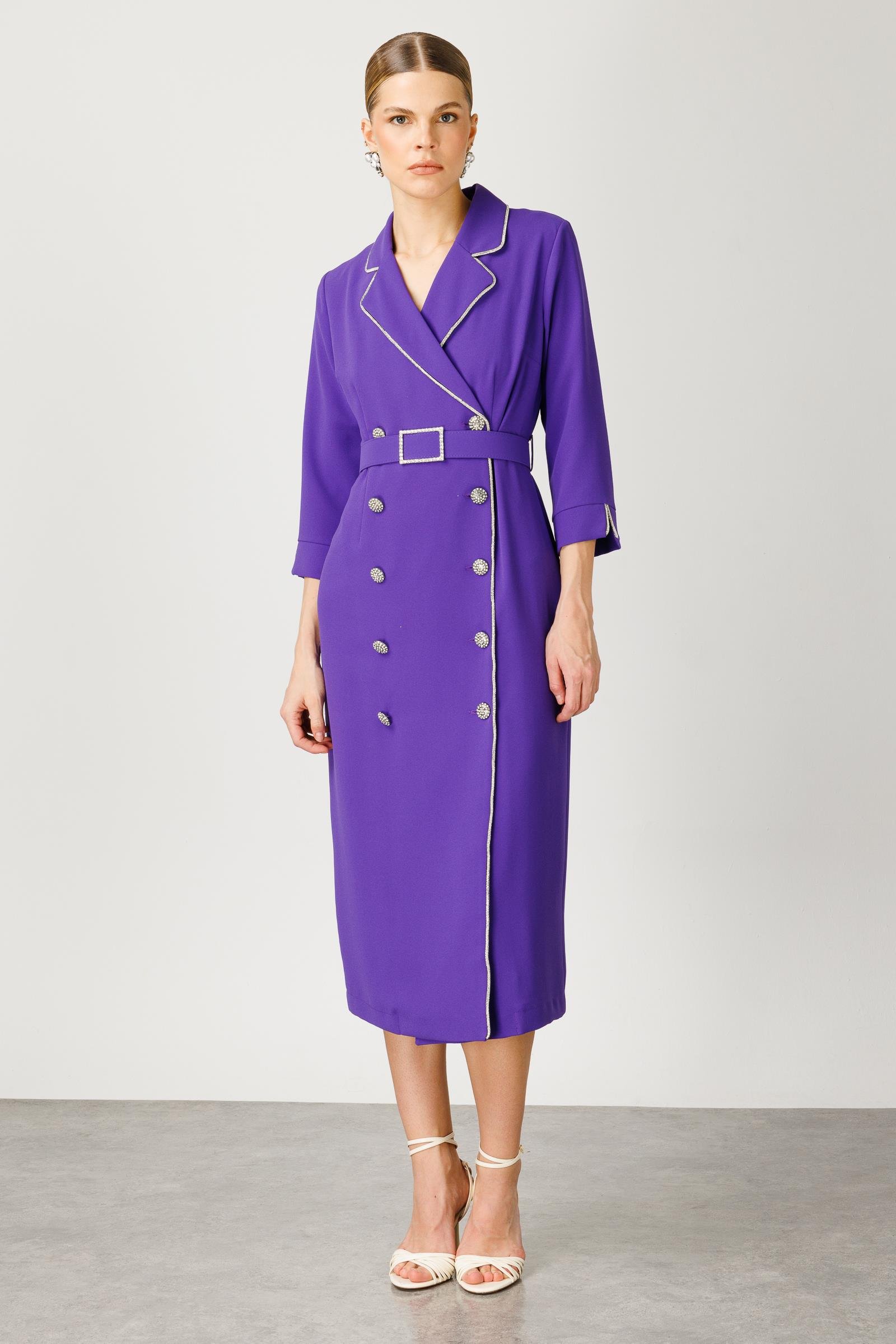 Modailgi  Şerit Taş Detaylı Kruvaze Elbise Mor