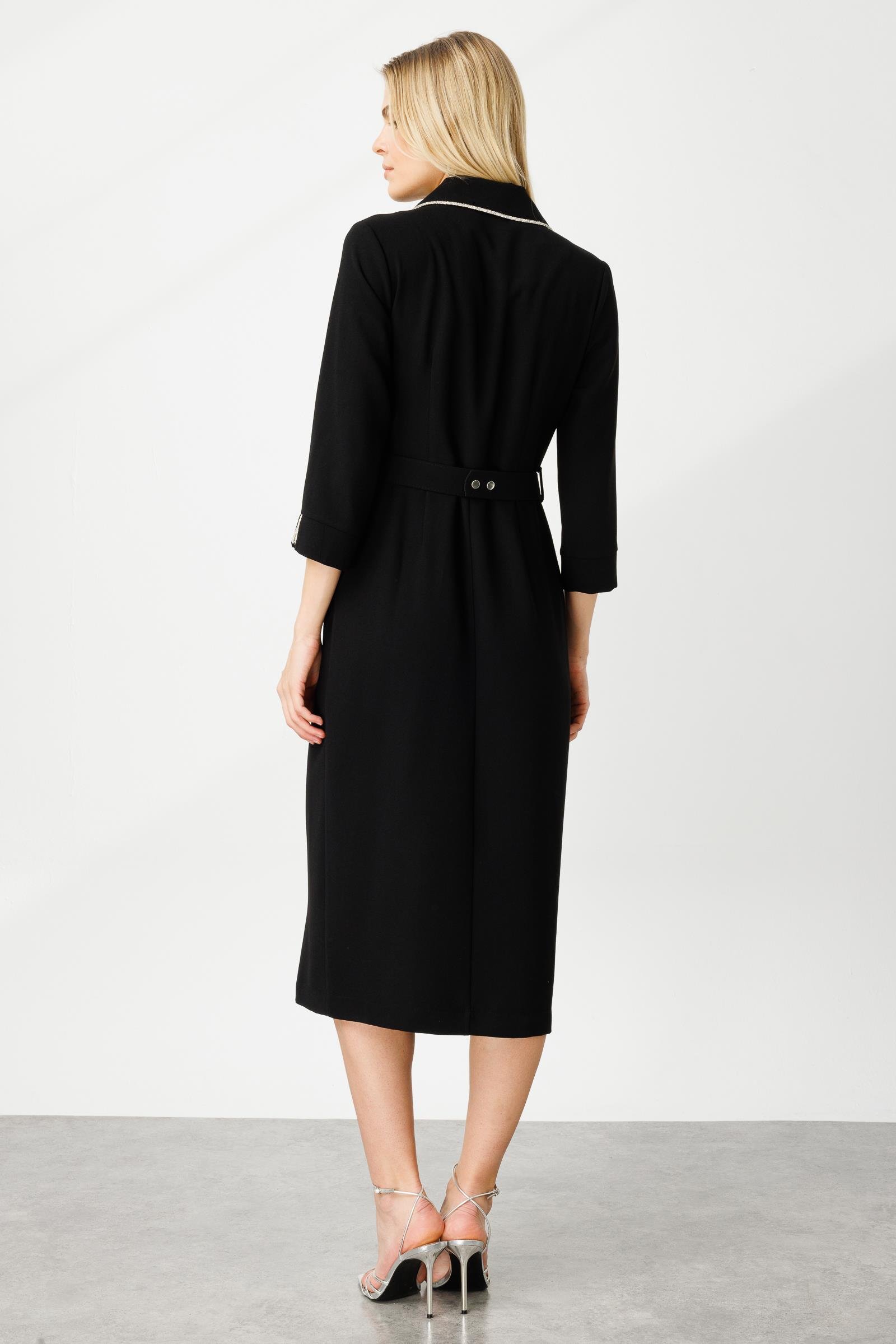 Modailgi  Şerit Taş Detaylı Kruvaze Elbise Siyah