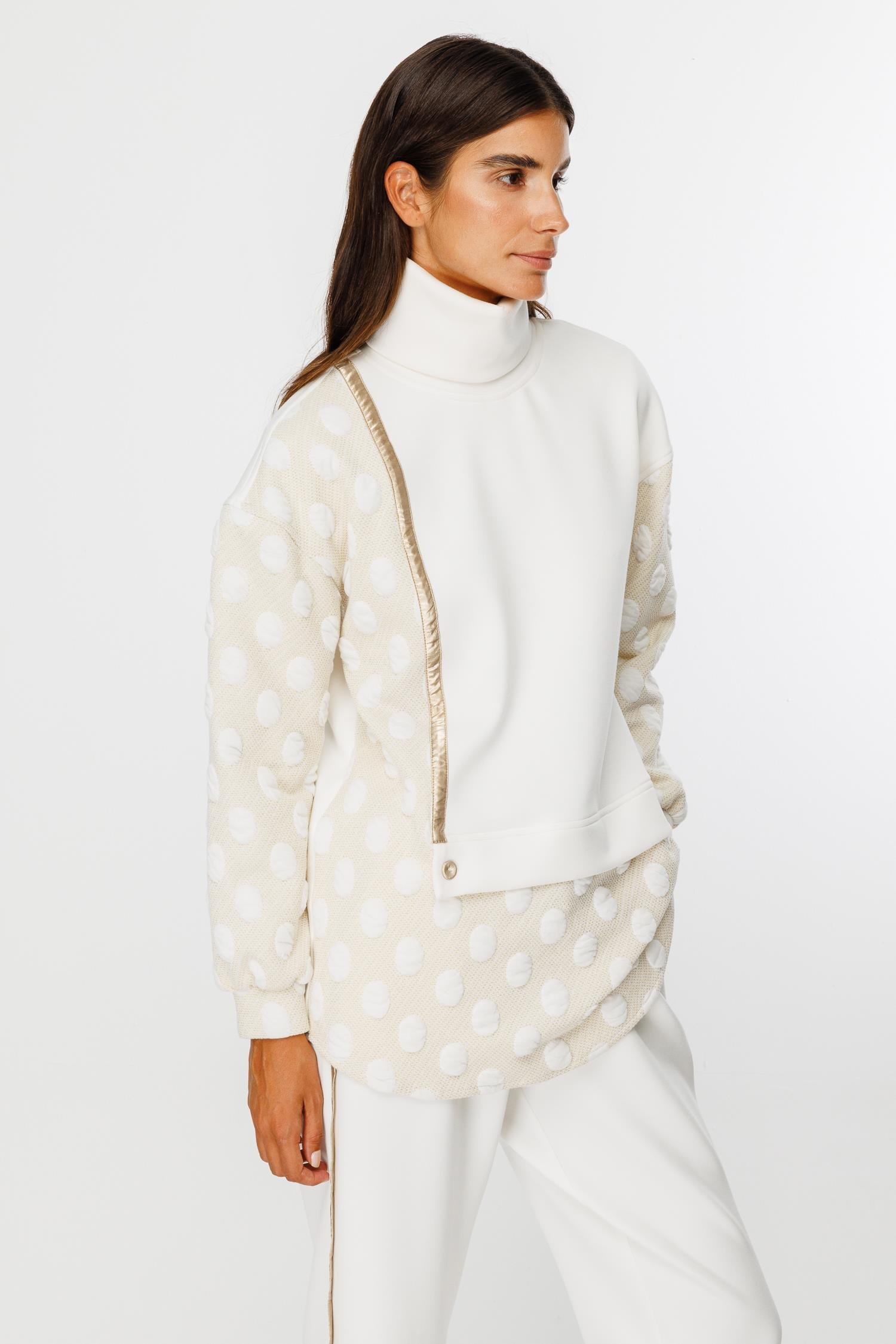 Modailgi  Sıfır Yaka Desenli Örme Tunik Ekru