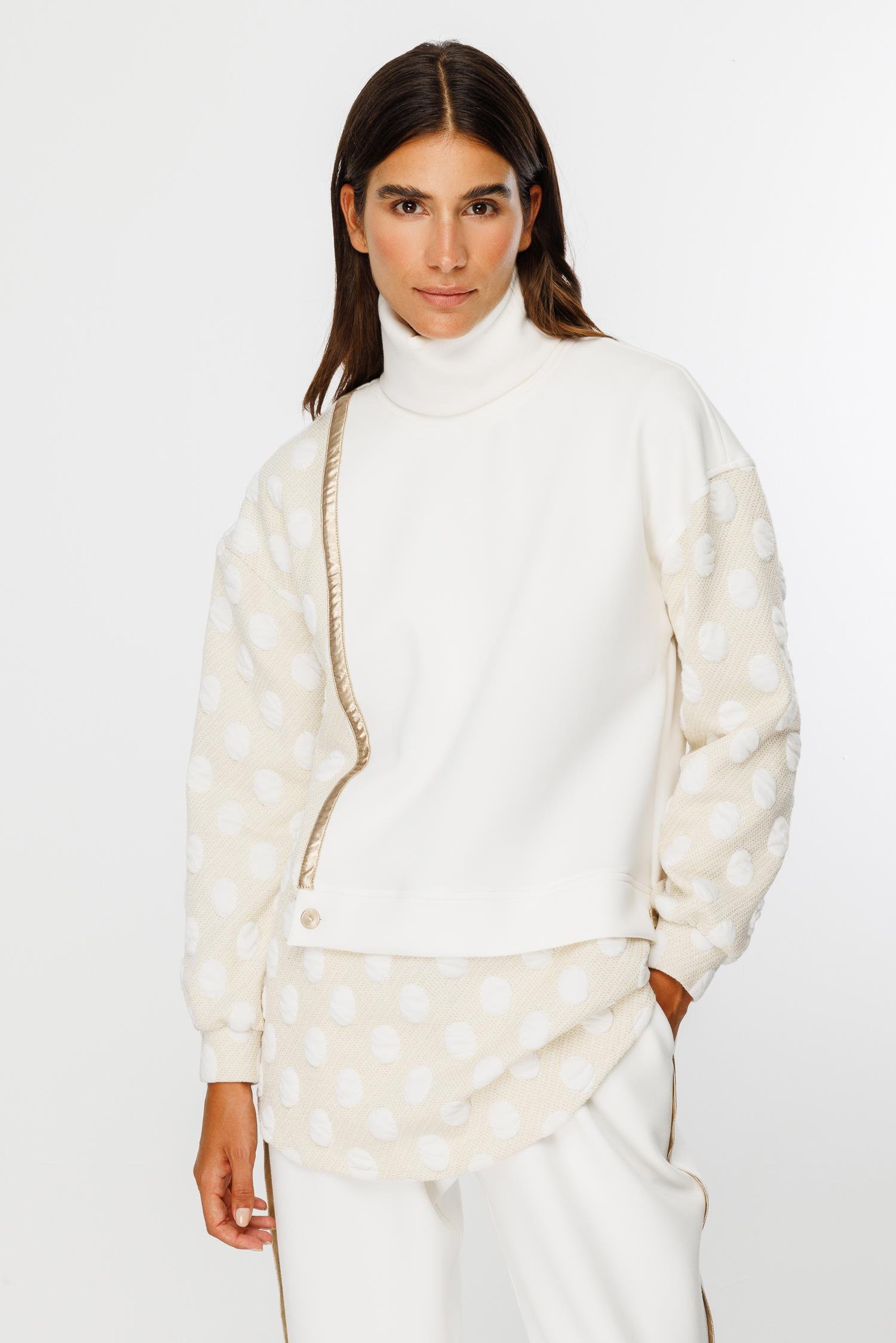 Modailgi  Sıfır Yaka Desenli Örme Tunik Ekru