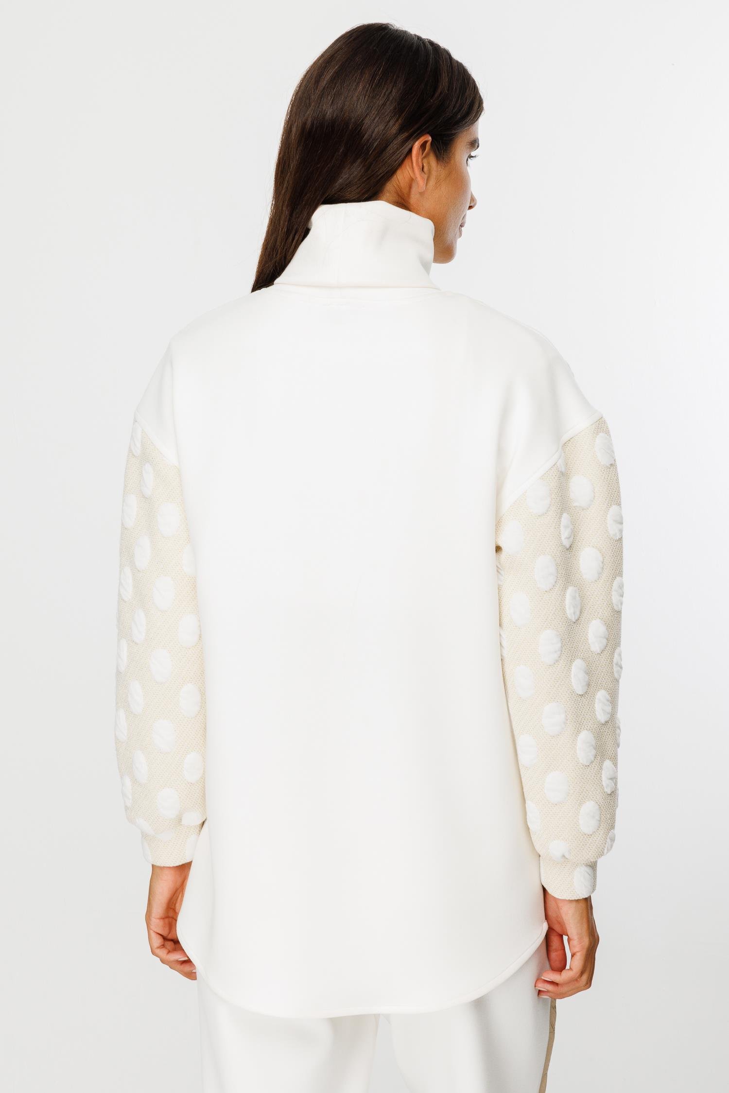 Modailgi  Sıfır Yaka Desenli Örme Tunik Ekru