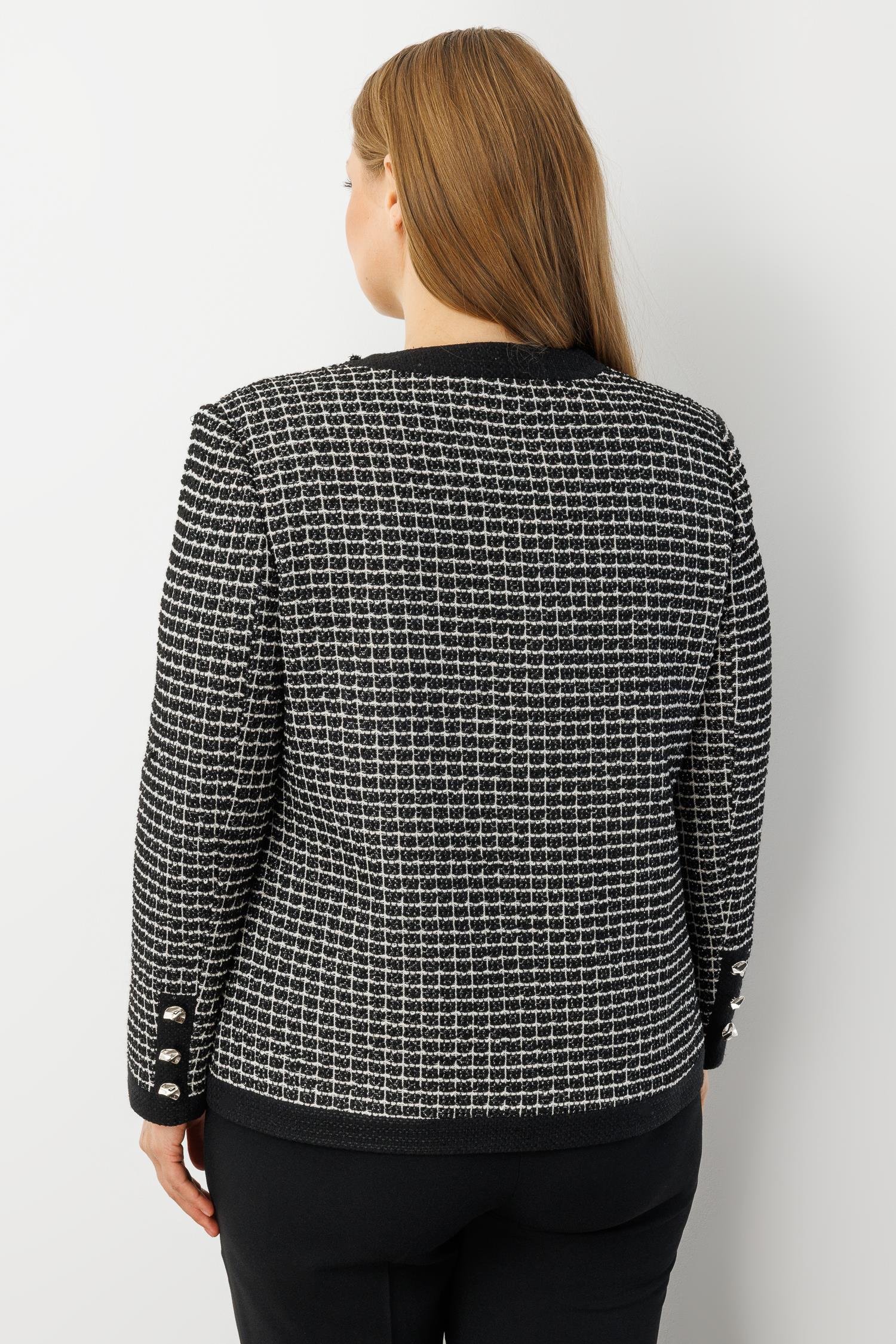 Modailgi  Sıfır Yaka İnci Akseuar Detaylı Twit Ceket SİYAH-BEYAZ