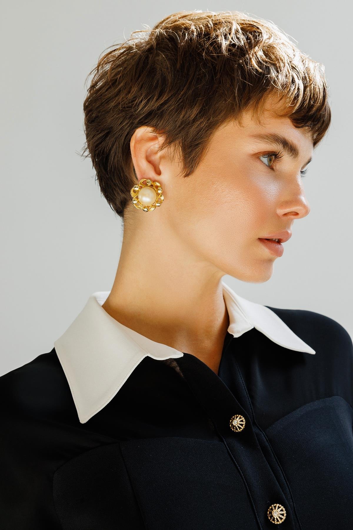 Modailgi  Şifon Kumaş Mix Detaylı Düğme Kapamalı Elbise Siyah