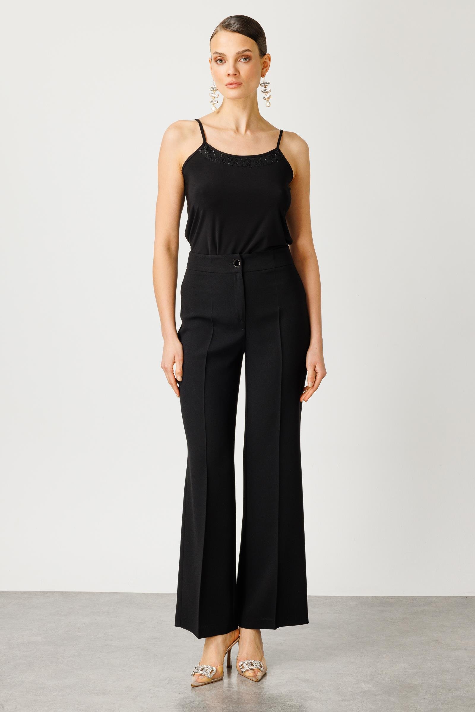 Modailgi  Simli Puan Jakar Şeritli Pantolon Siyah