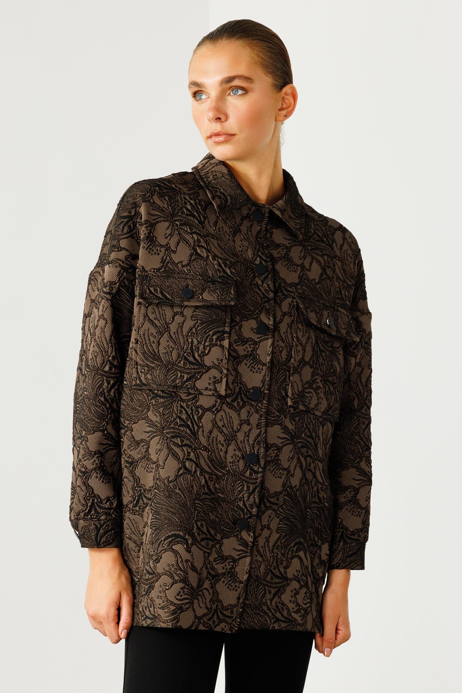 Modailgi  Şömiziye Yaka Oversize Jakarlı Mont Kahve