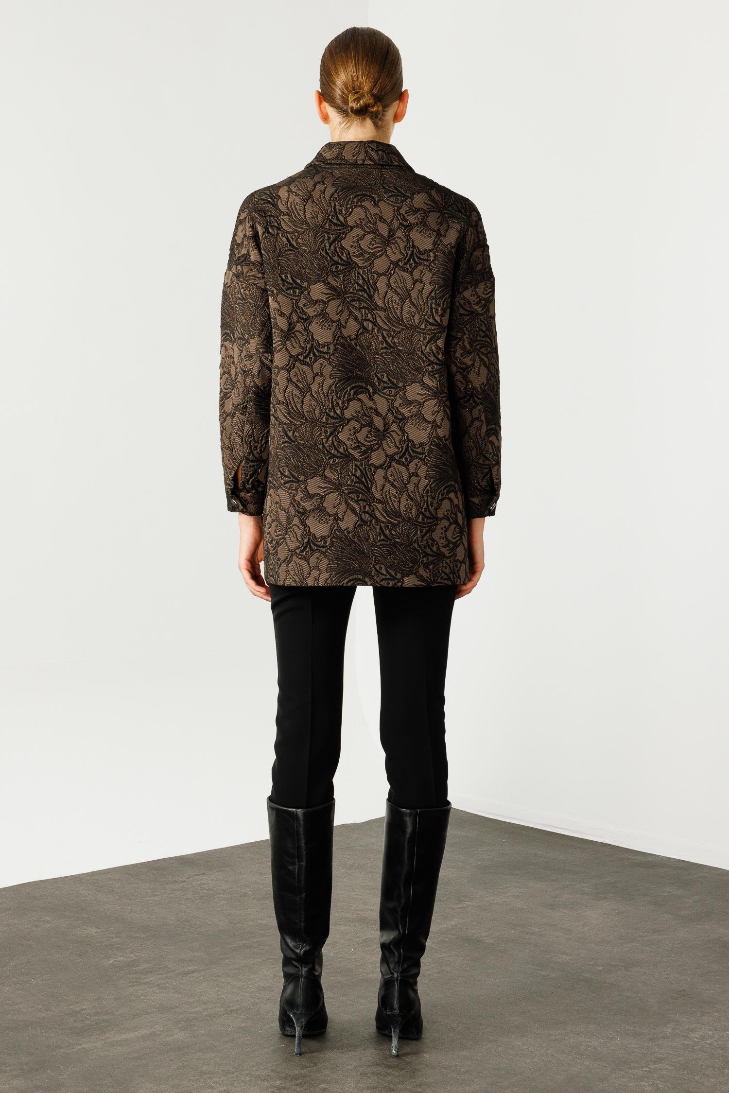 Modailgi  Şömiziye Yaka Oversize Jakarlı Mont Kahve