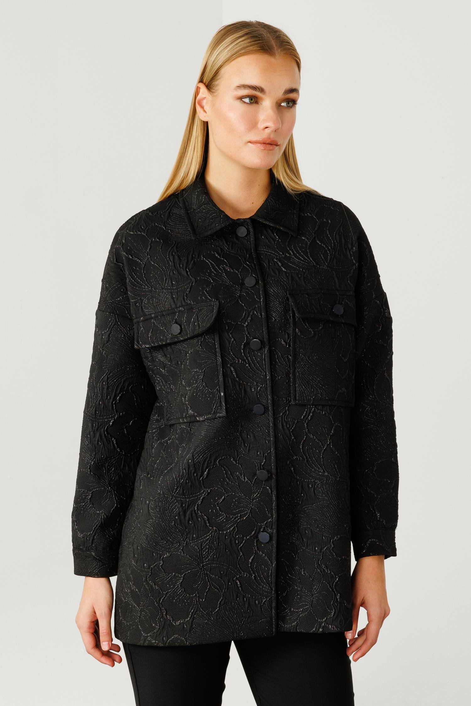 Modailgi  Şömiziye Yaka Oversize Jakarlı Mont Siyah