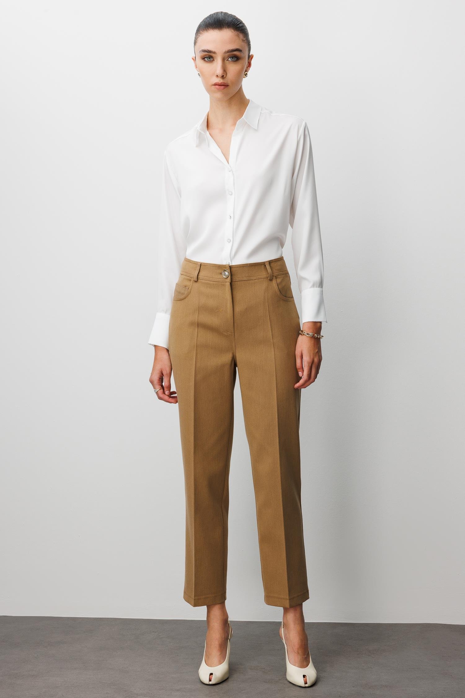 Modailgi  Spor Dikişli Trok Detaylı Beş Cep Dar Pantolon - 75014 Camel