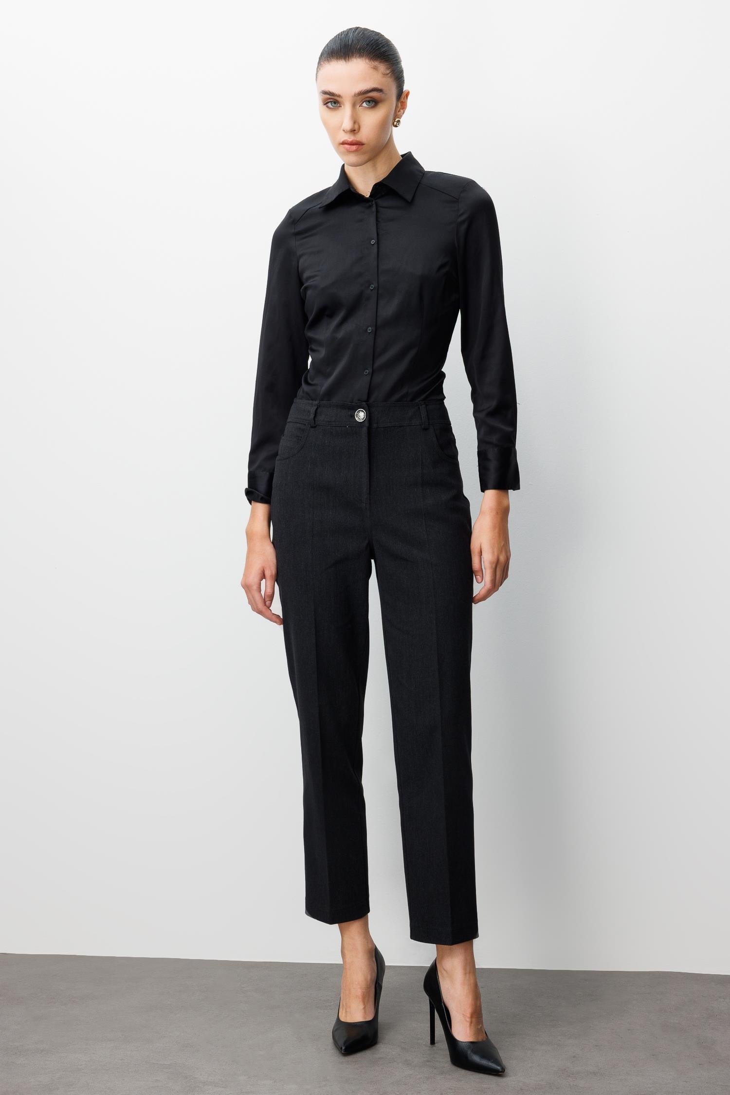 Modailgi  Spor Dikişli Trok Detaylı Beş Cep Dar Pantolon - 75014 Siyah