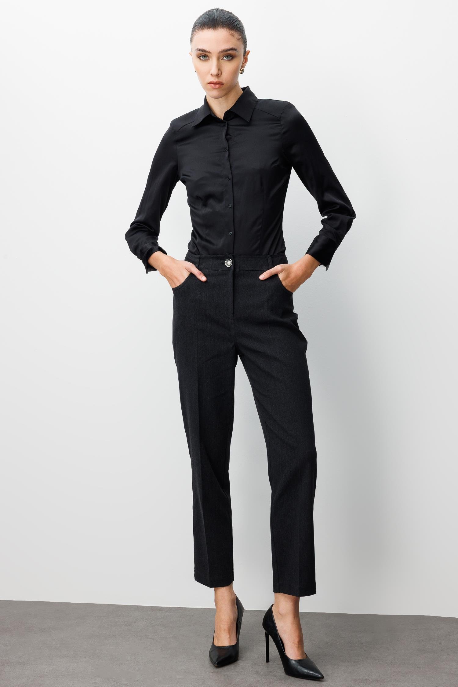 Modailgi  Spor Dikişli Trok Detaylı Beş Cep Dar Pantolon - 75014 Siyah