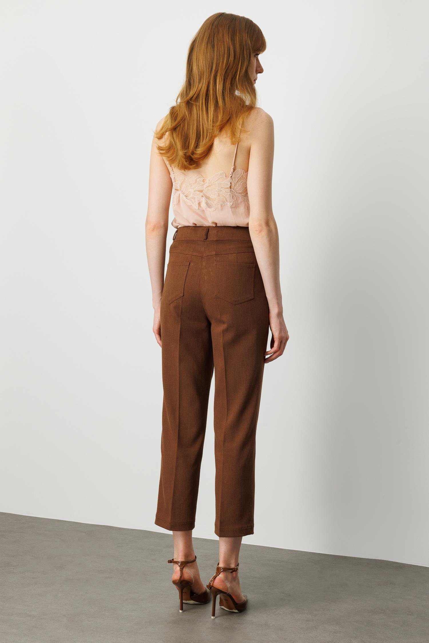 Modailgi  Spor Dikişli Trok Detaylı Beş Cep Dar Pantolon - 75014 Kahve