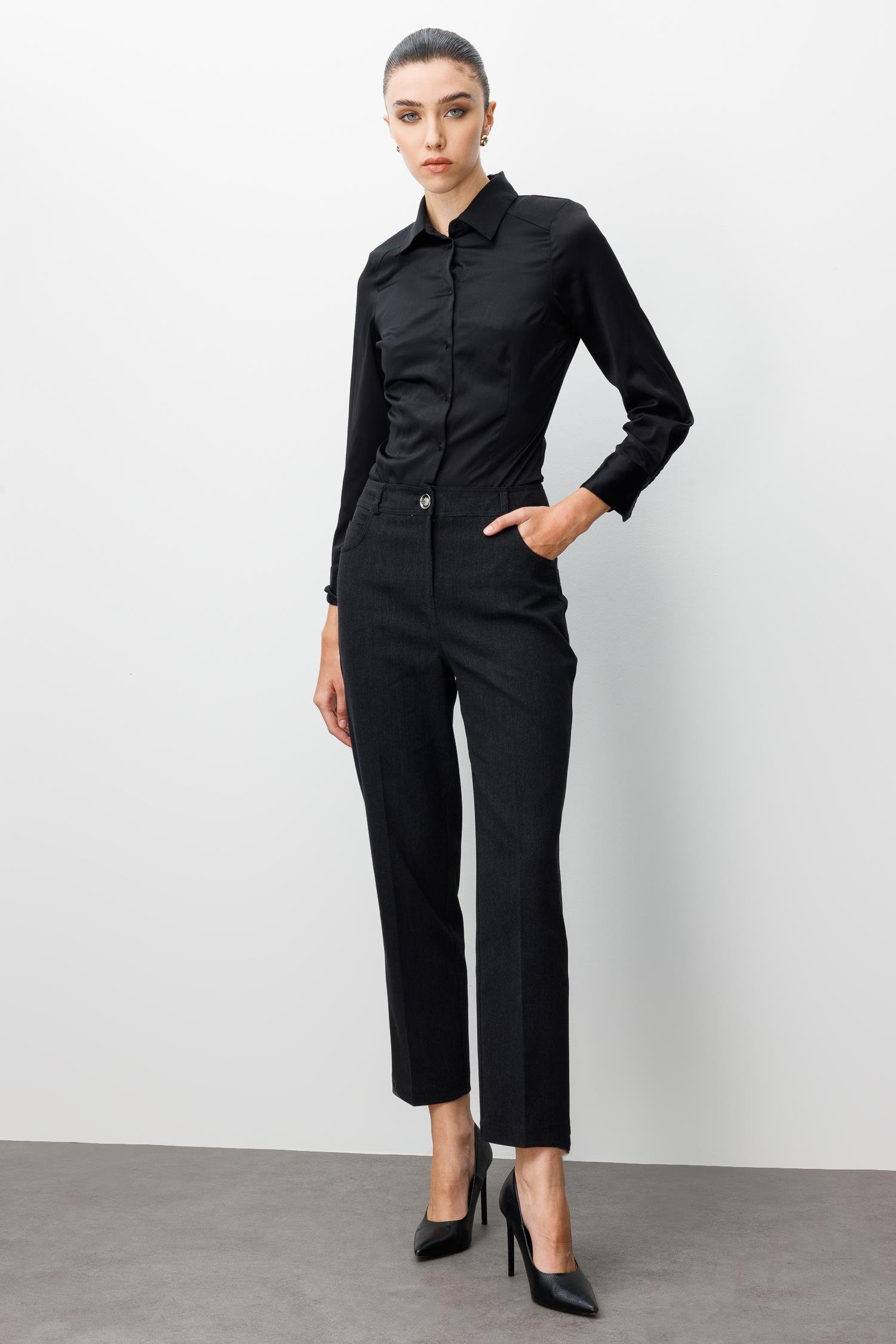 Modailgi  Spor Dikişli Trok Detaylı Beş Cep Dar Pantolon - 75014 Siyah