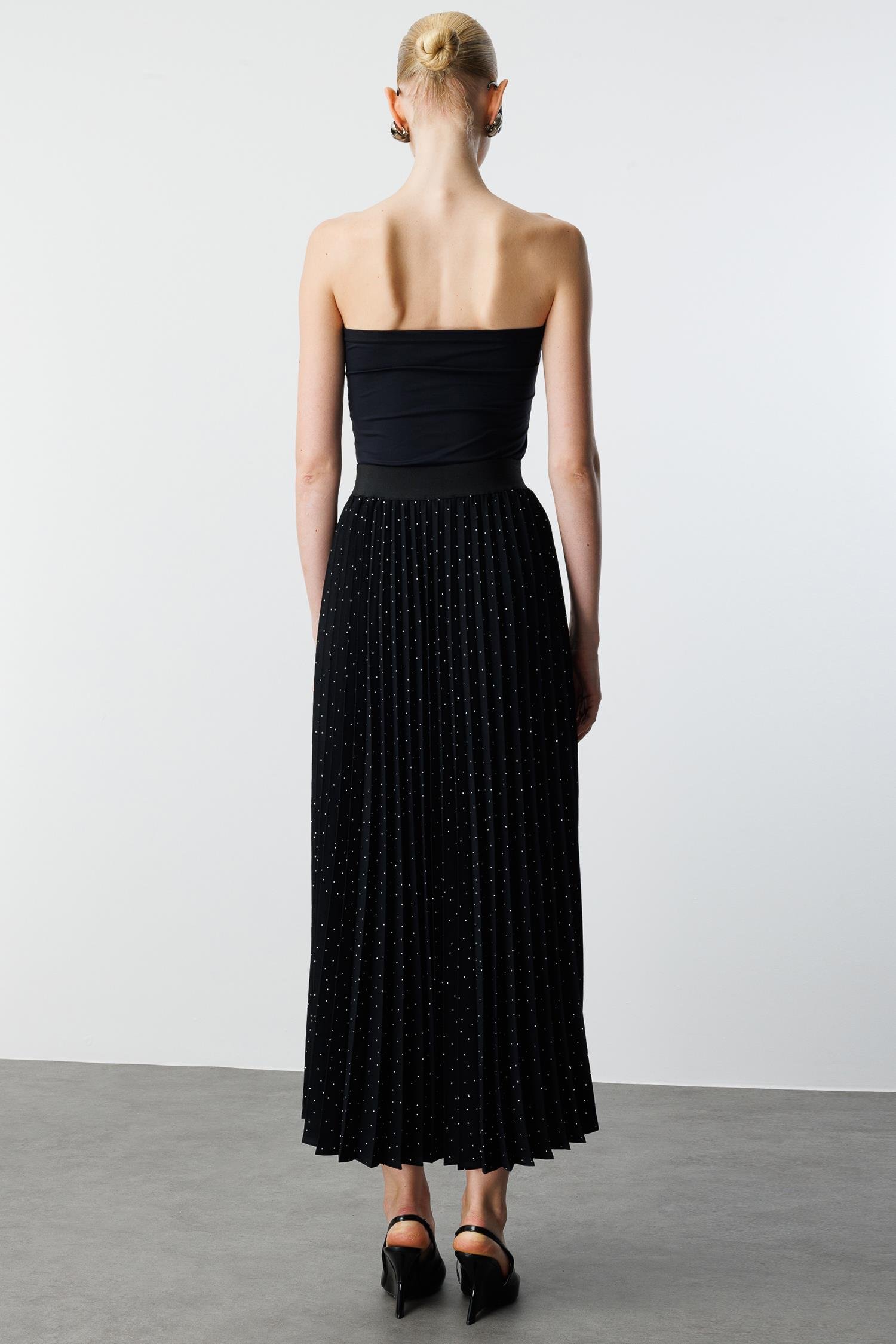 Modailgi  Swaroski Taşlı Plisoley Etek - 70061 Siyah