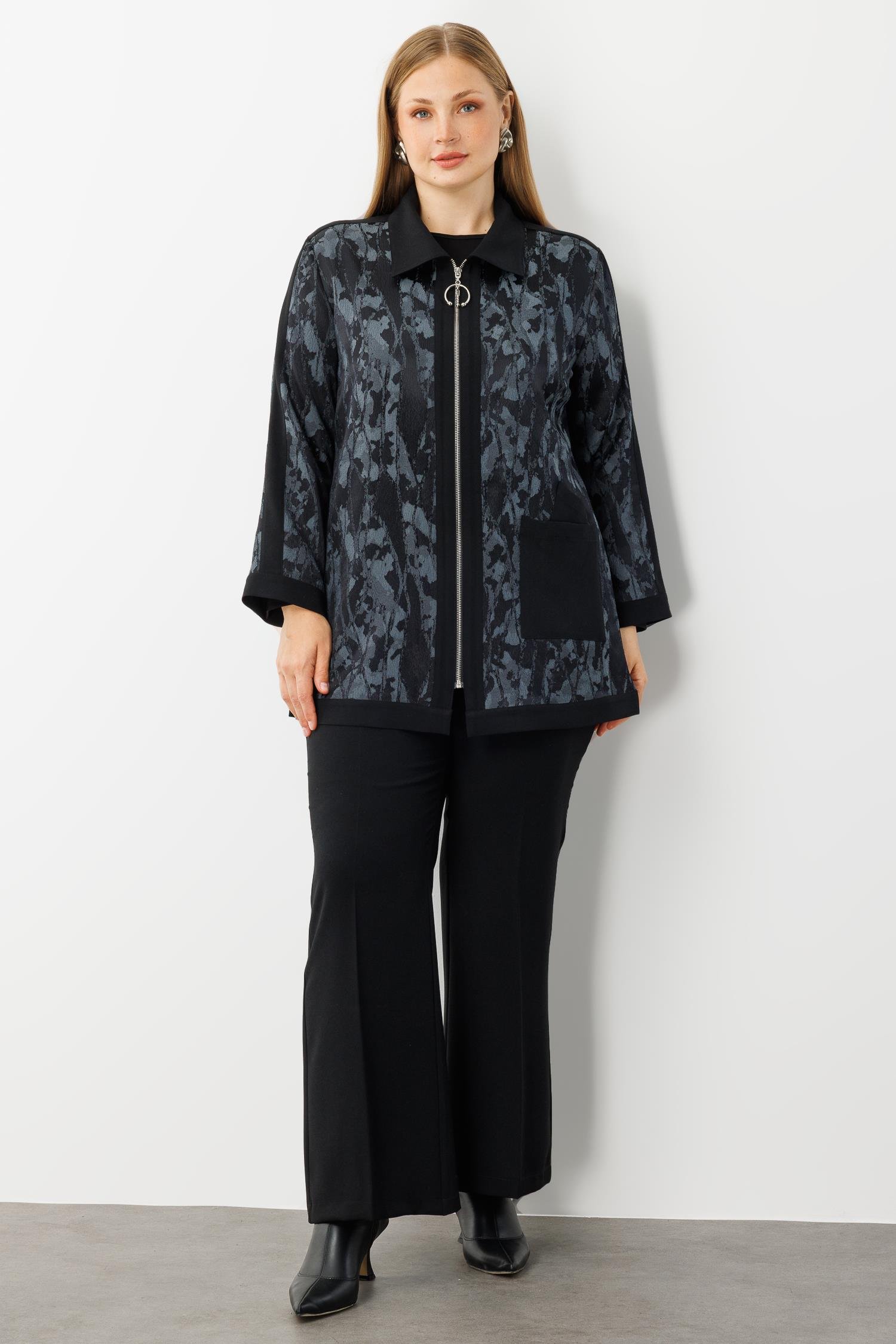 Modailgi  Takma Kol Erkek Yaka Fermuarlı Tunik Antrasit