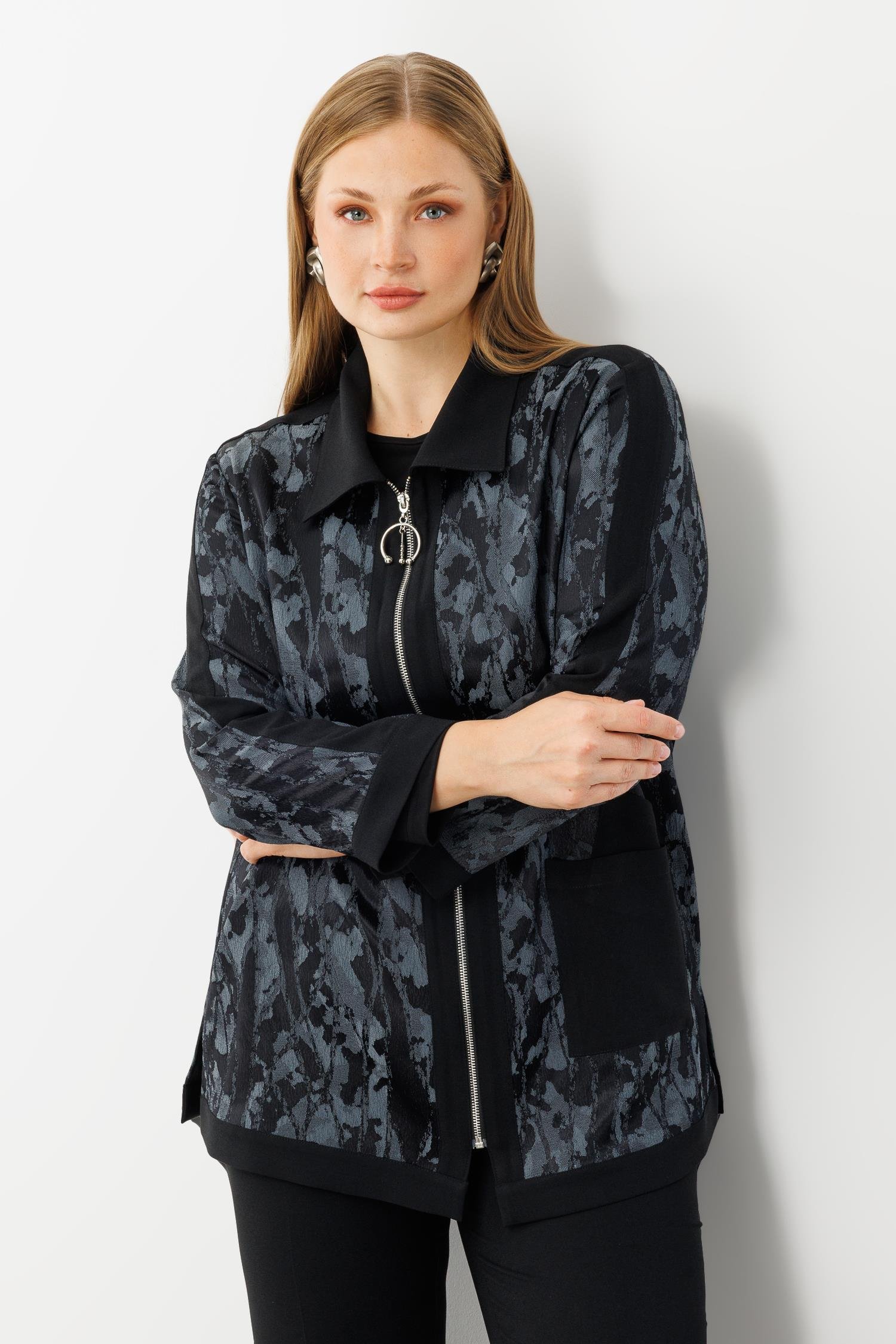 Modailgi  Takma Kol Erkek Yaka Fermuarlı Tunik Antrasit