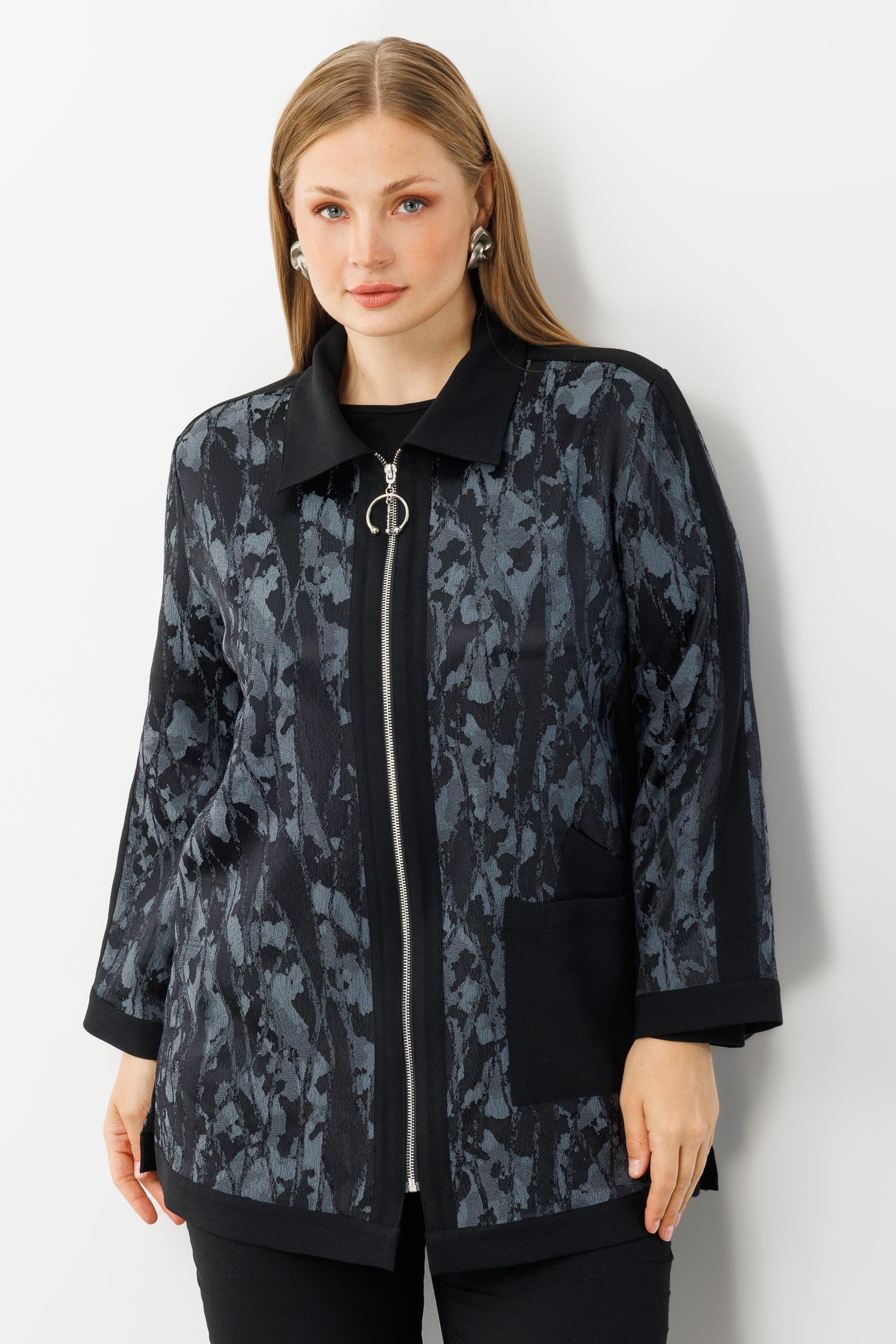 Modailgi  Takma Kol Erkek Yaka Fermuarlı Tunik Antrasit