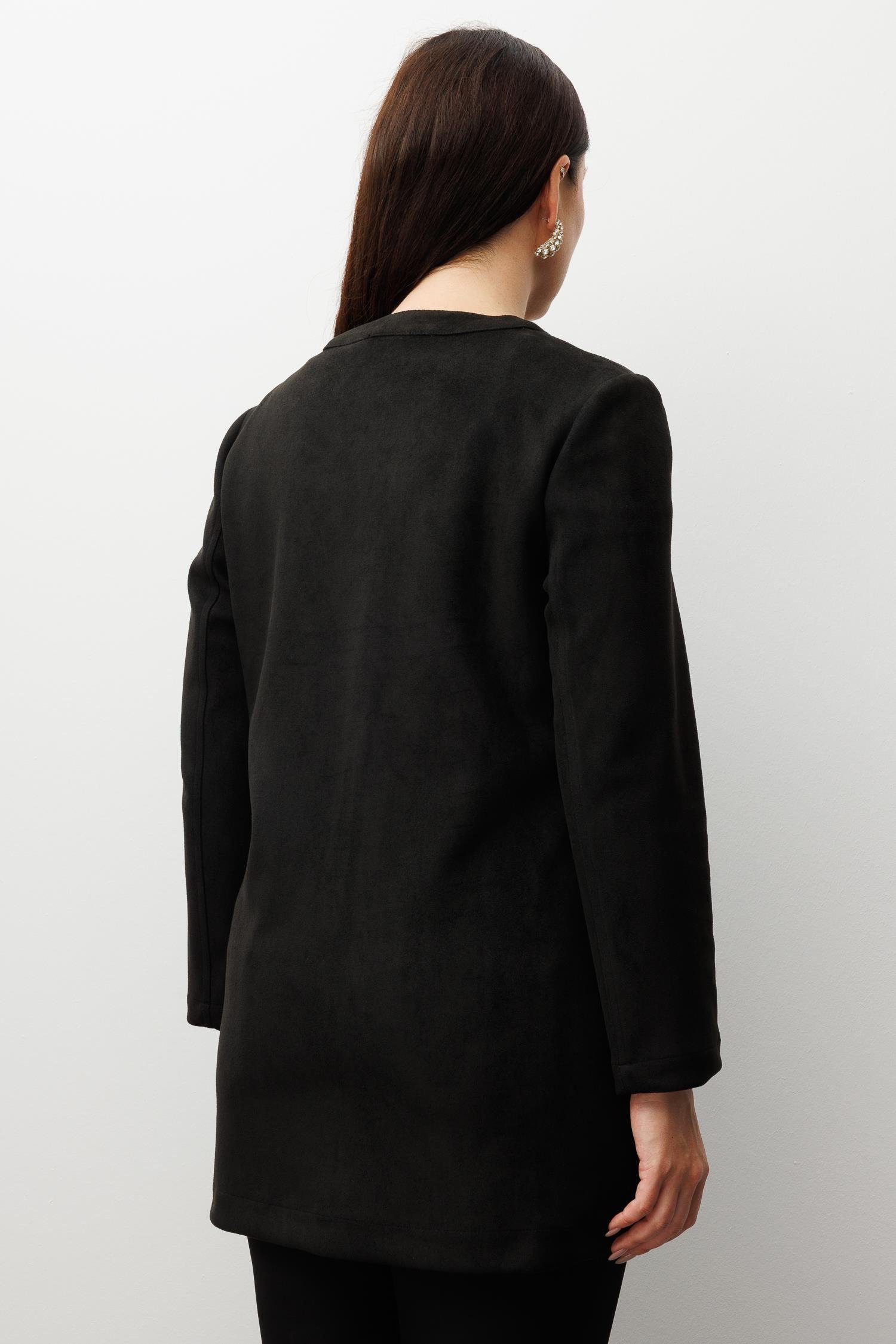 Modailgi  Takma Kol Lazer Kesim Detaylı Sıfır Yaka Ceket Siyah