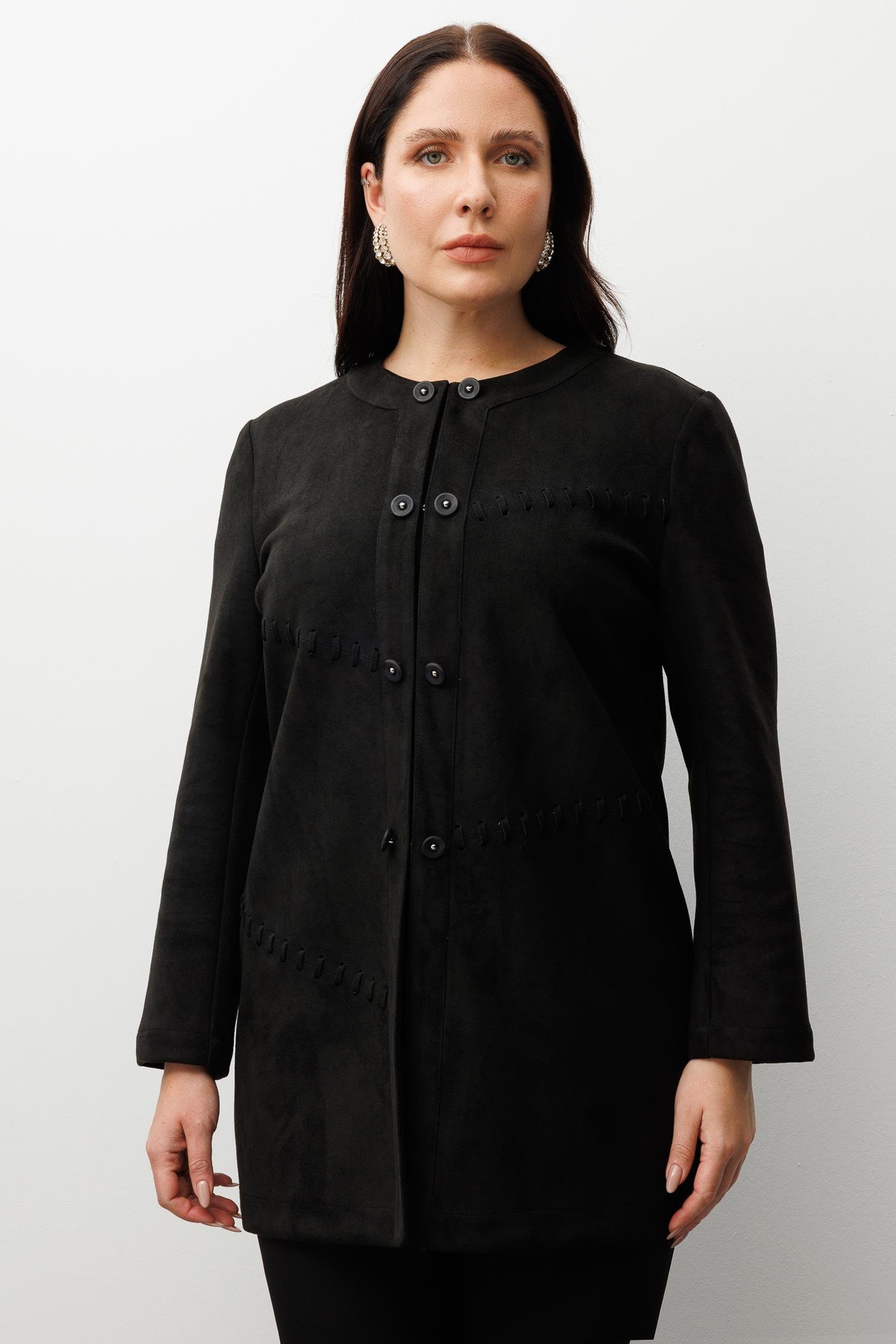 Modailgi  Takma Kol Lazer Kesim Detaylı Sıfır Yaka Ceket Siyah