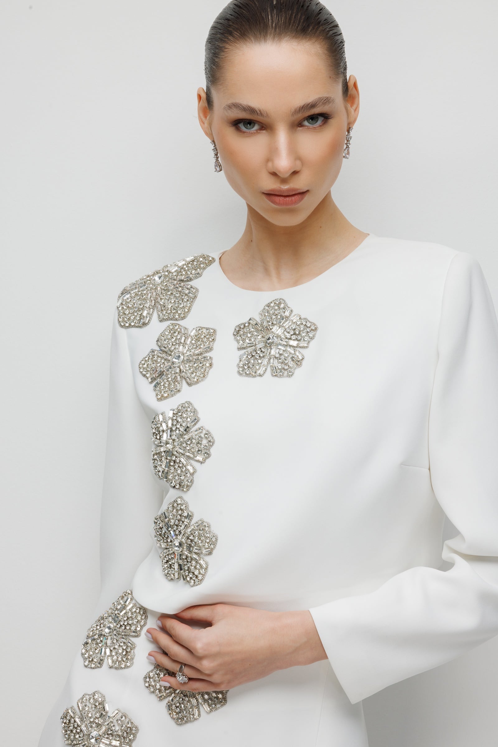 Modailgi  Taş Çiçek Yapıştırma Crop Ceket - 35035 Ekru