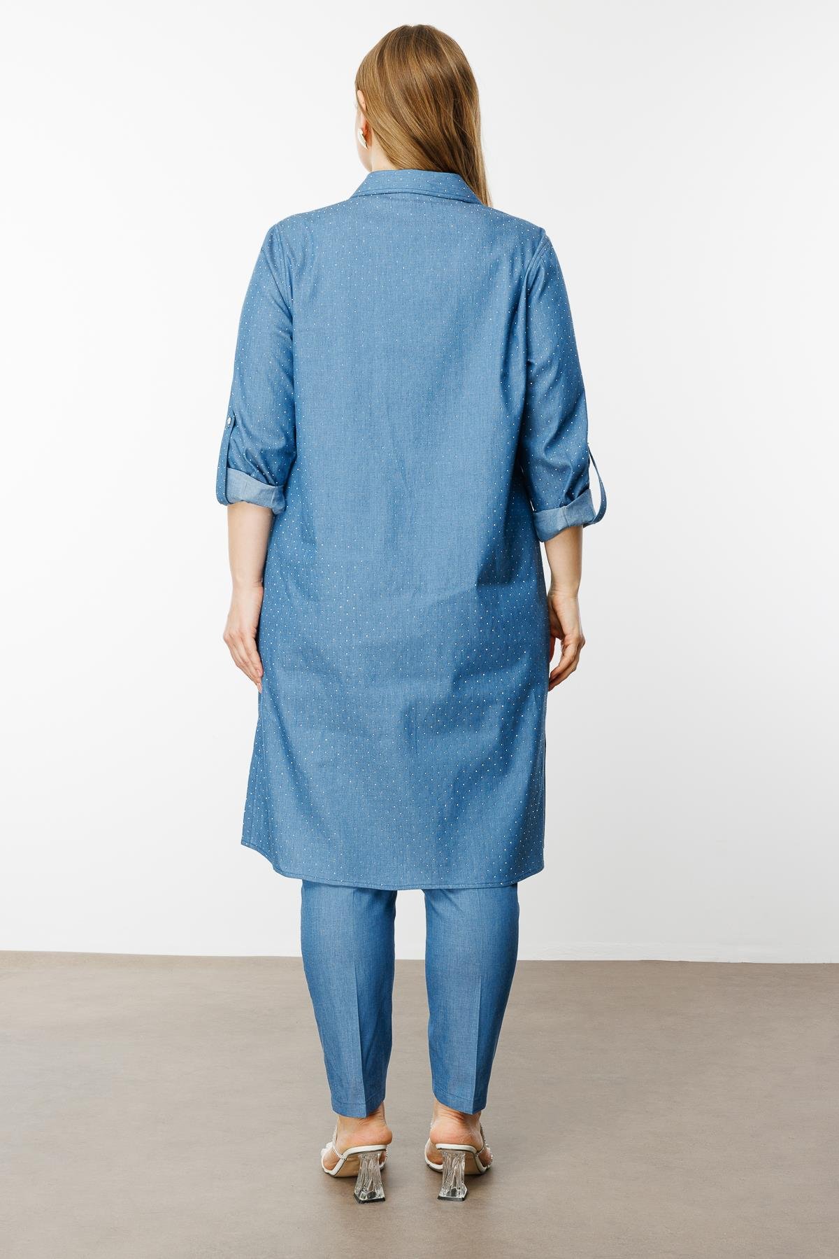 Modailgi  Taş Detaylı Cepli Tunik İndigo