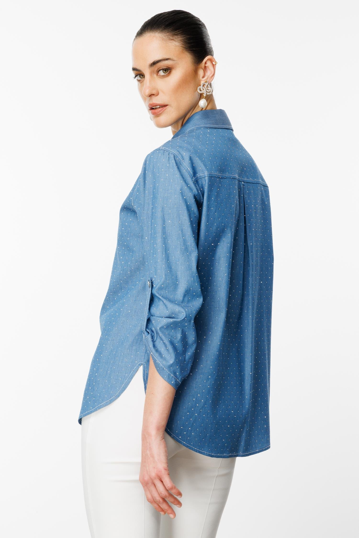 Modailgi  Taş Detaylı Fermuar Kapamalı Gömlek Mavi