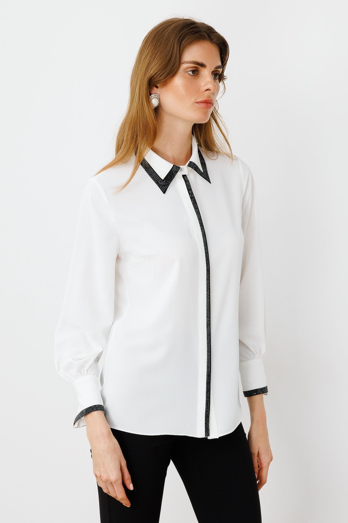 Modailgi  Taş Detaylı Gömlek Ekru