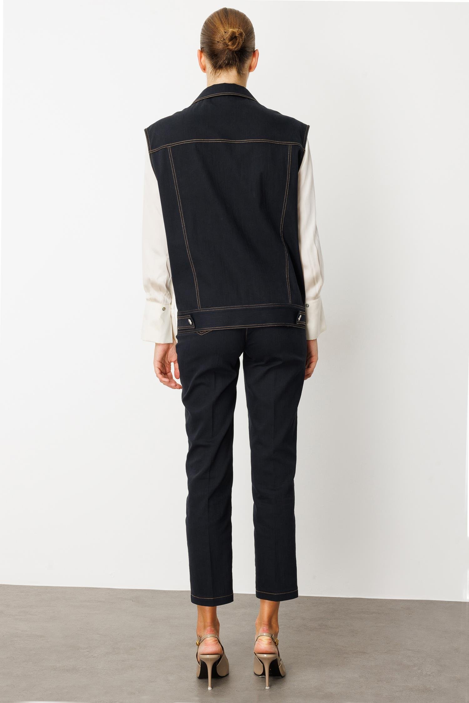 Modailgi  Taş Detaylı Oversize Denim Yelek - 40010 Lacivert